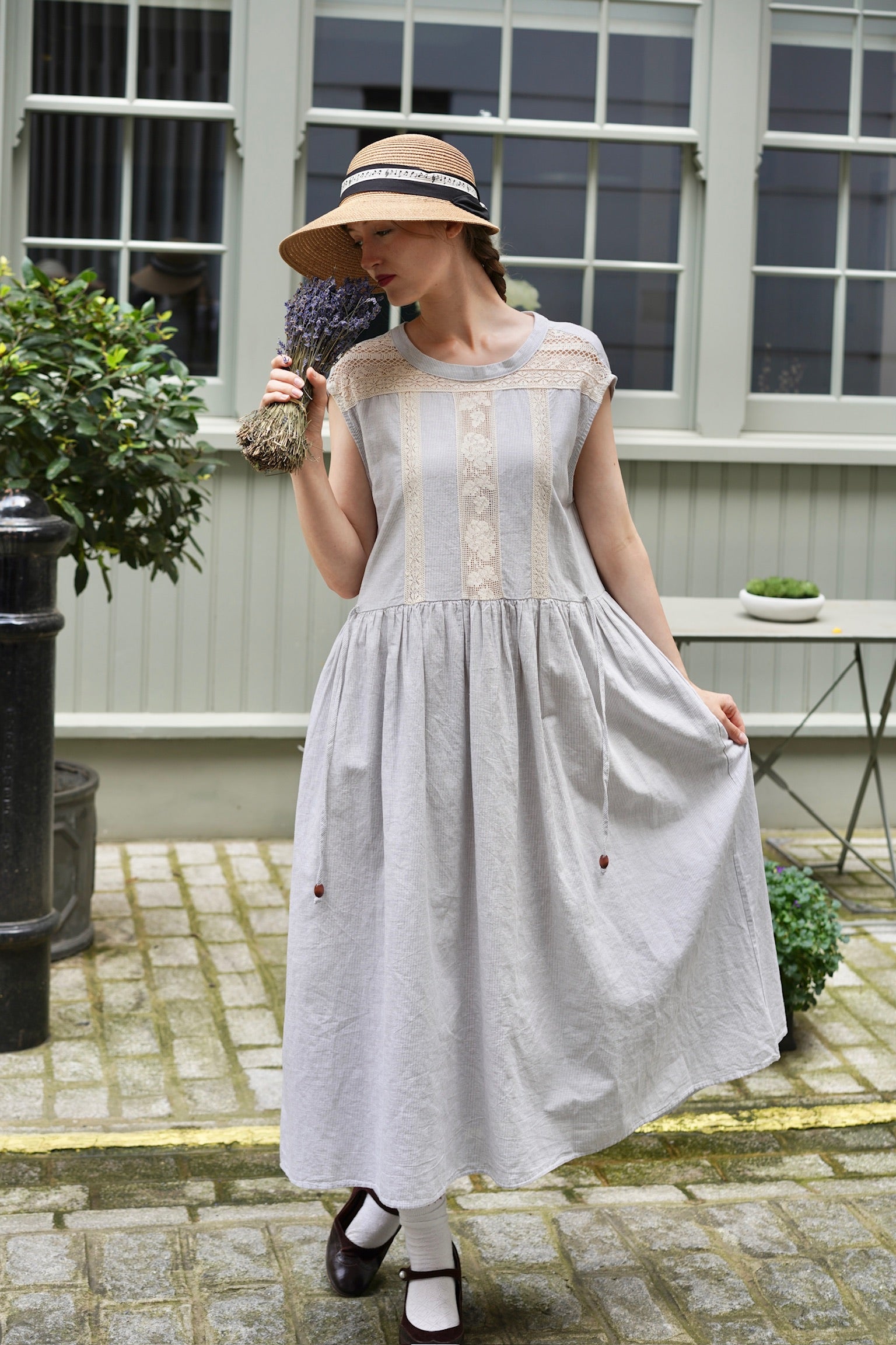 Edwardian Linen Lace Dress (Blue)