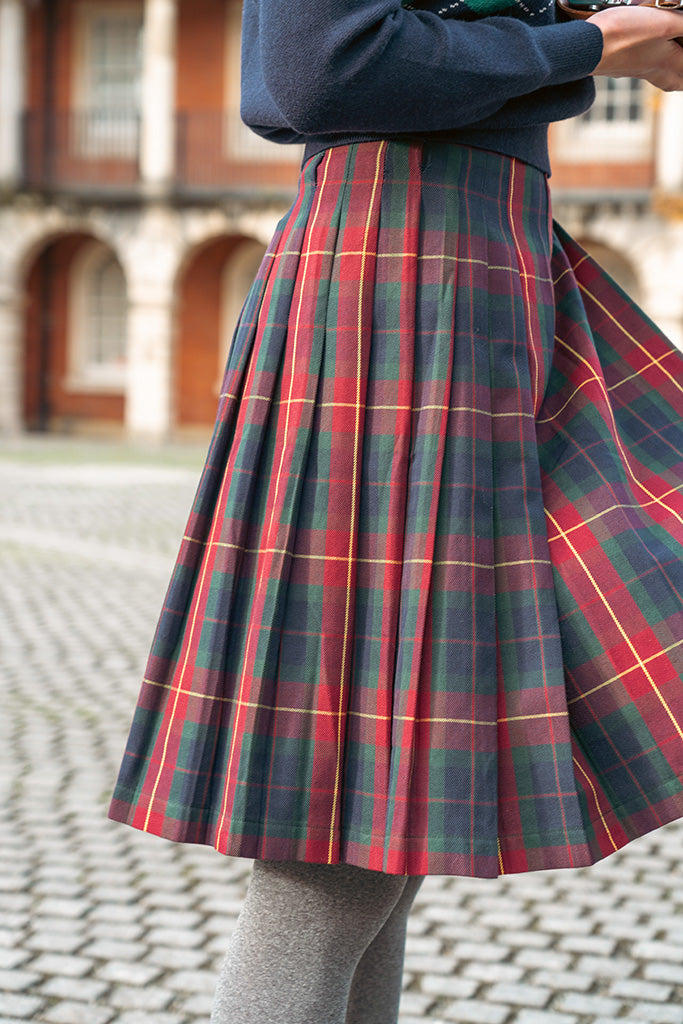 Pleated Skirt With High Waisted Plaid Long Skirt Vintage Wool