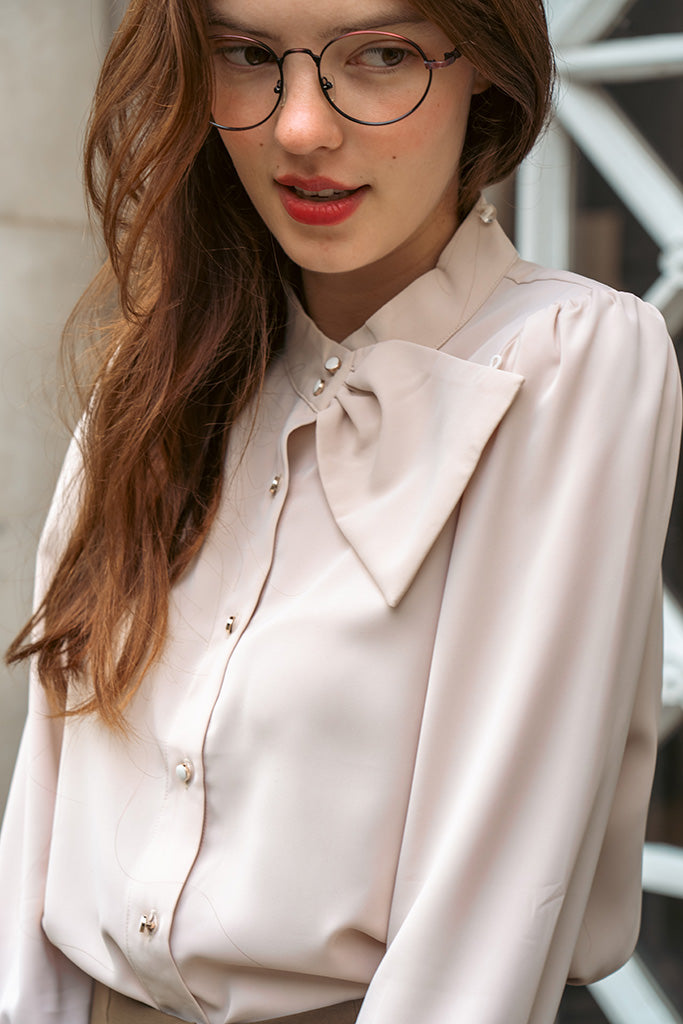 bow dress shirt Metallic Printed Bow Shirt