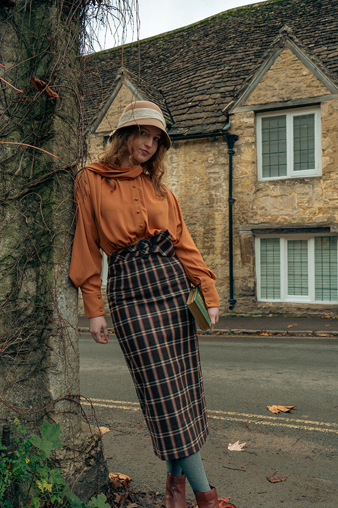 Pencil Skirt Outfit Plaid Wool Skirt 80s 80s Brown Plaid Wool