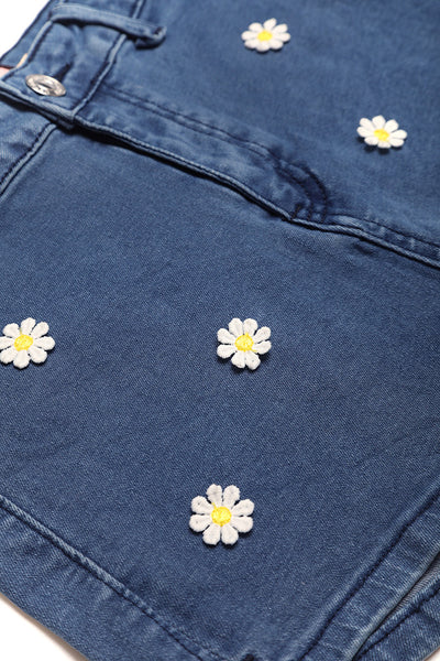 Denim Ditsy Printed Belt Pants