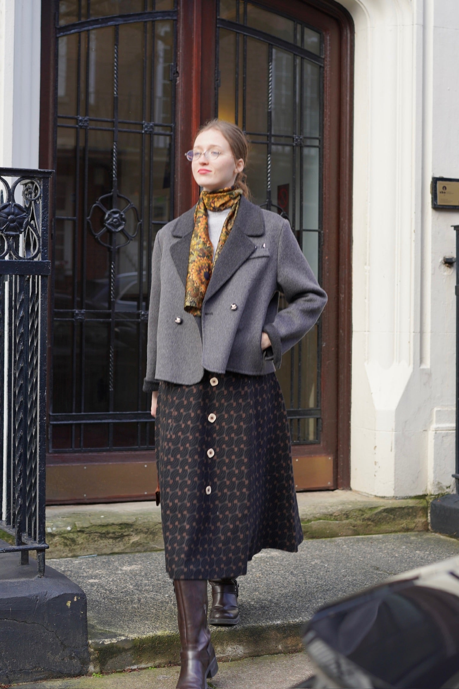 70s Typist Jacquard Skirt (Camel)