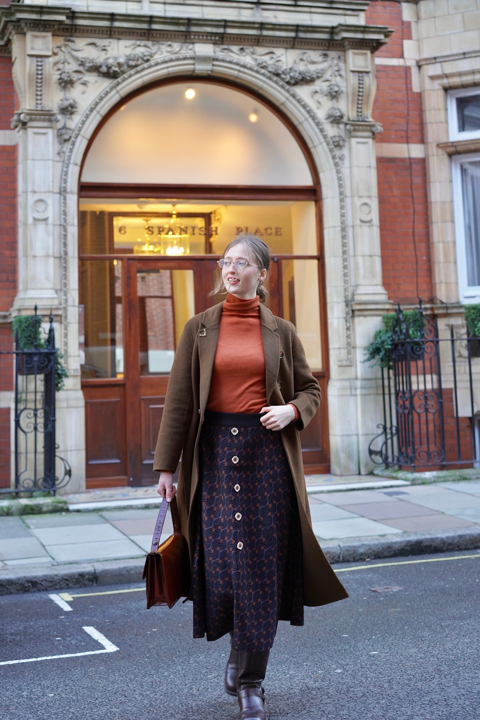 70s Typist Jacquard Skirt (Orange)