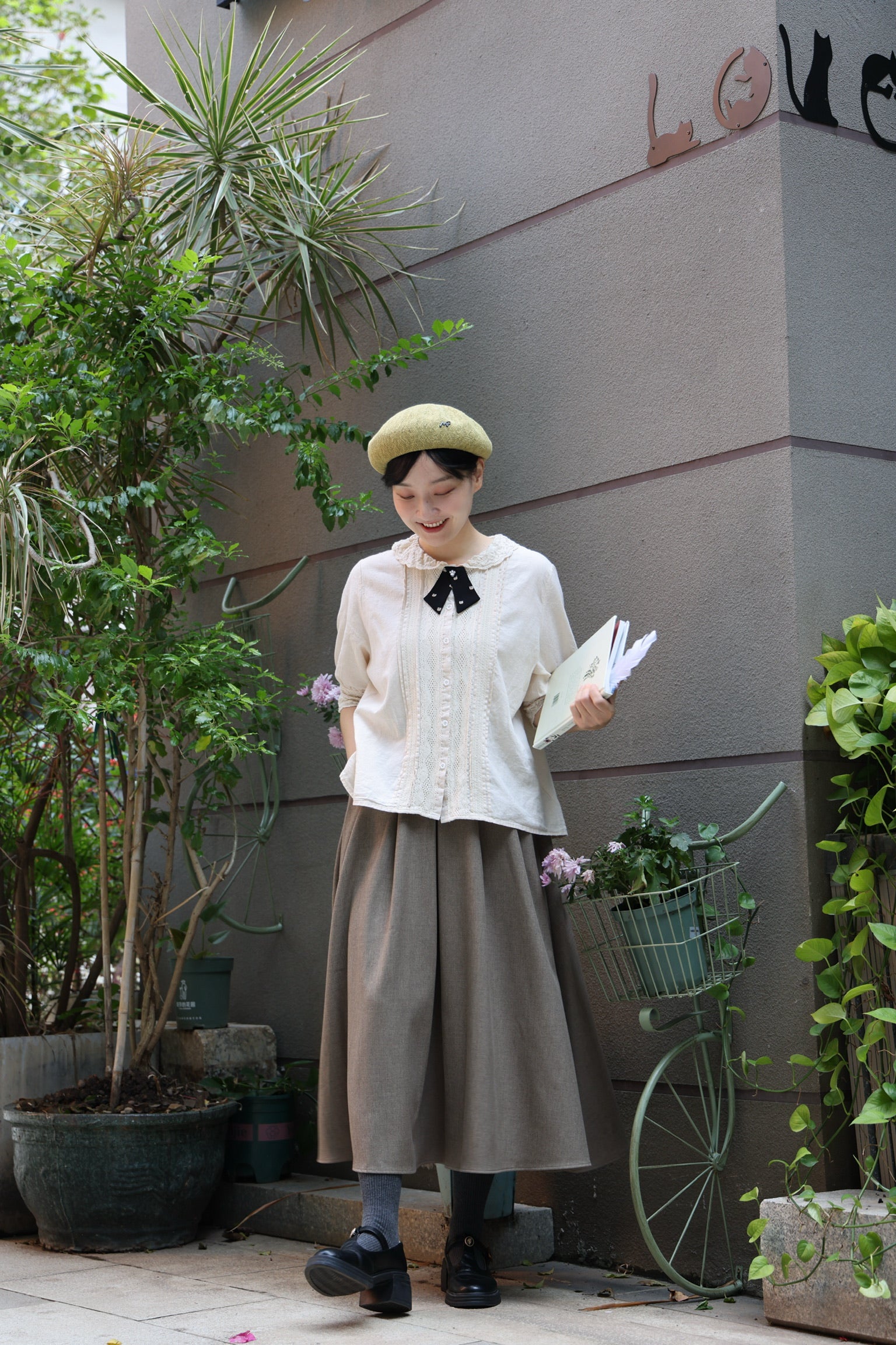 Kitty Bow Vintage Lace Linen Shirt