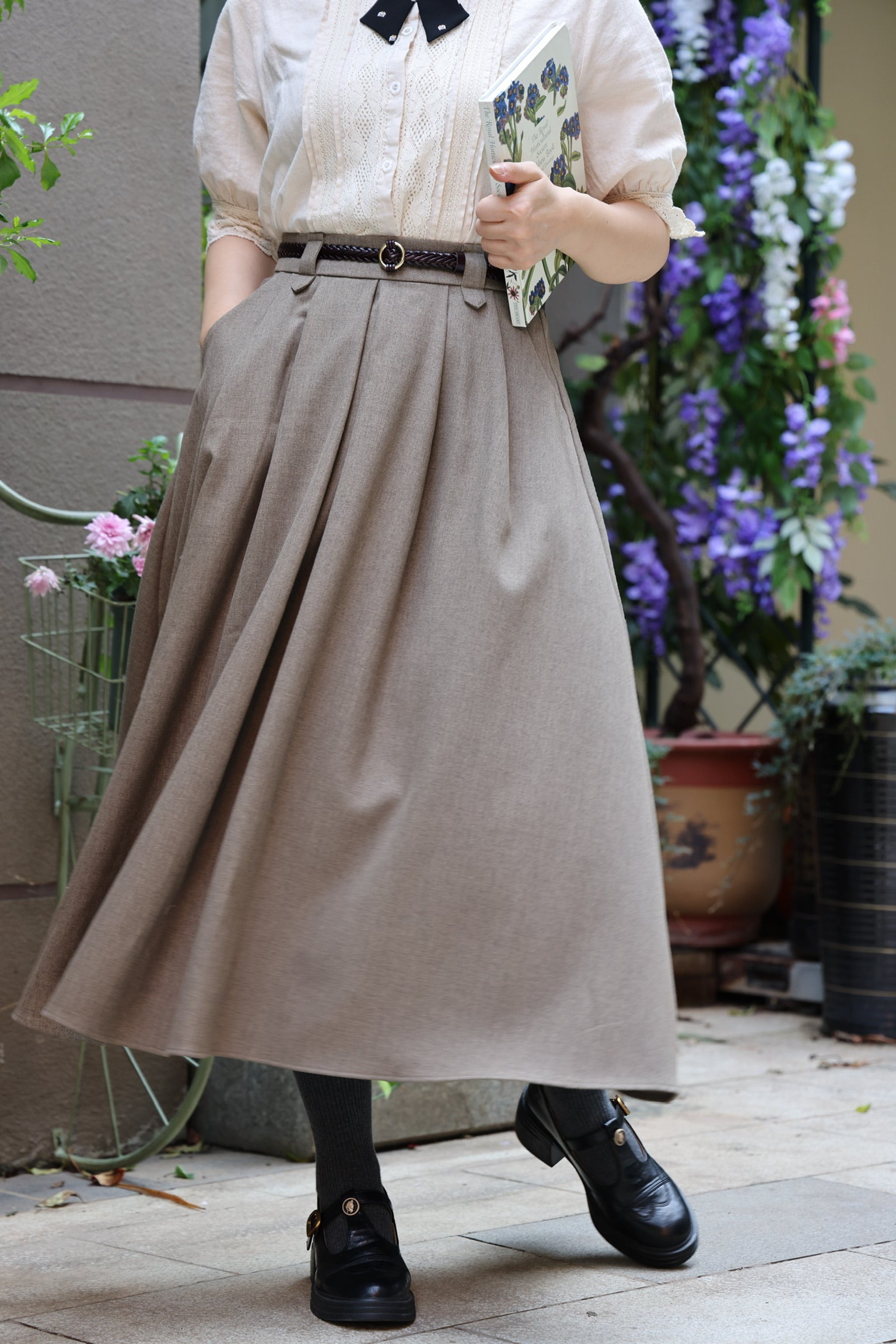 Academy Belted Midi Skirt (Earth)