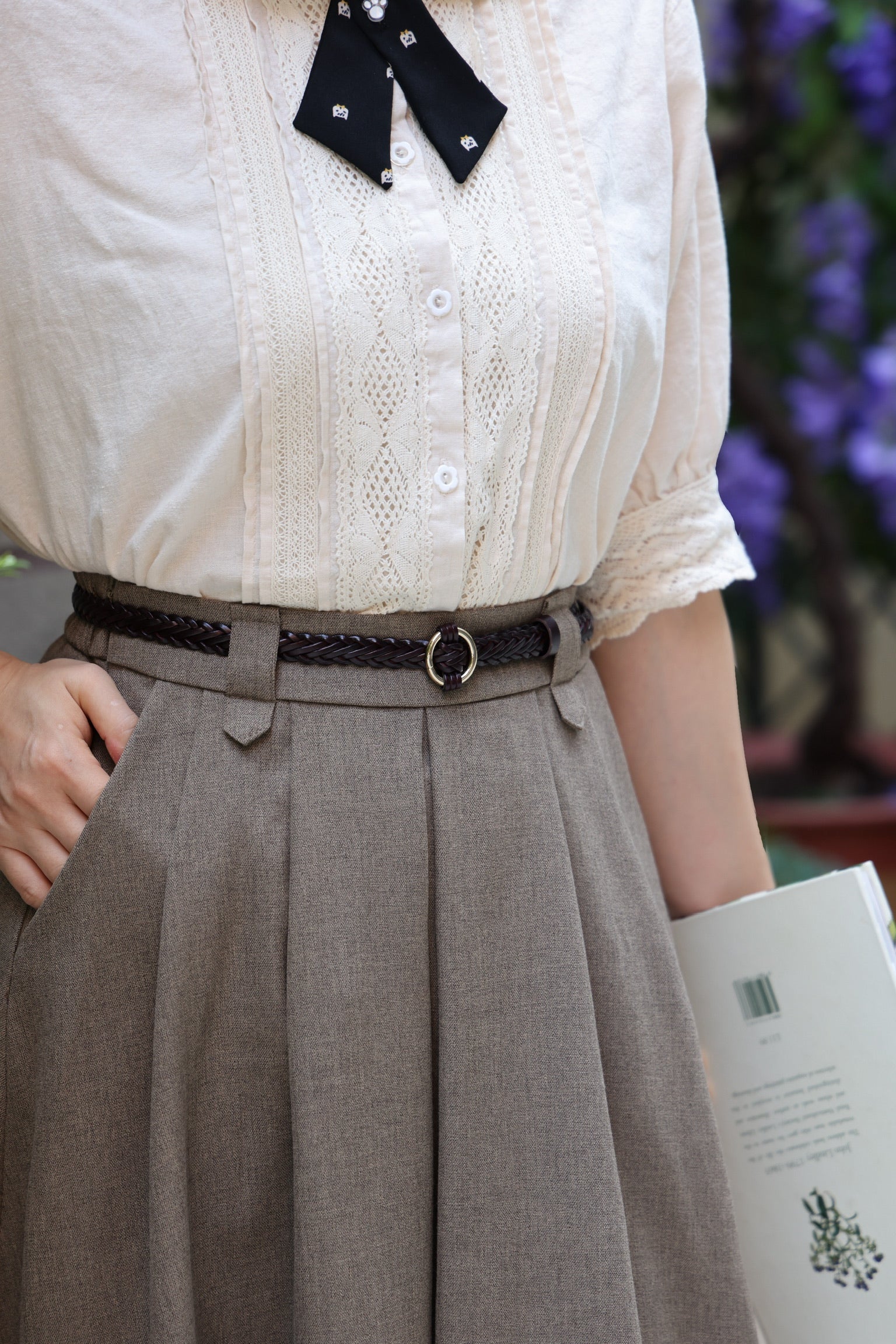 Kitty Bow Vintage Lace Linen Shirt