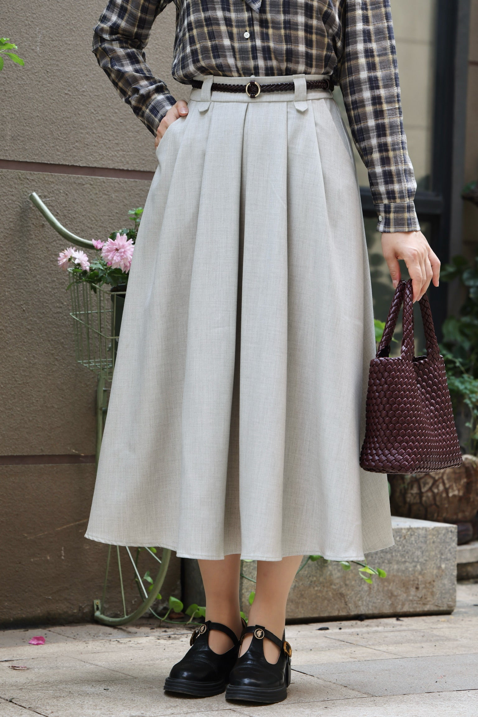 Academy Belted Midi Skirt (Mint)