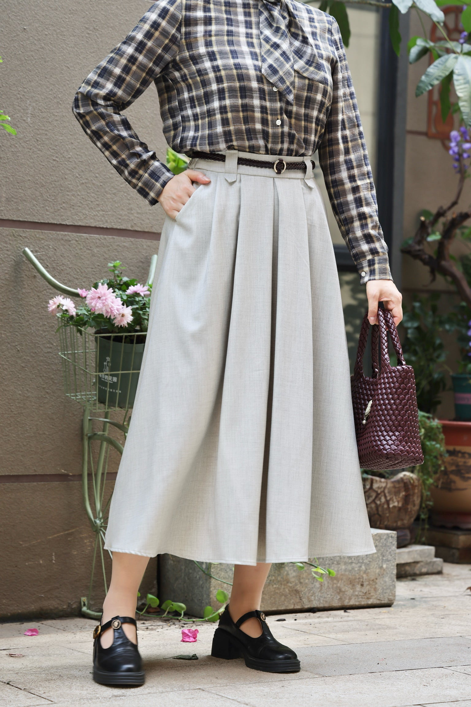 Academy Belted Midi Skirt (Mint)