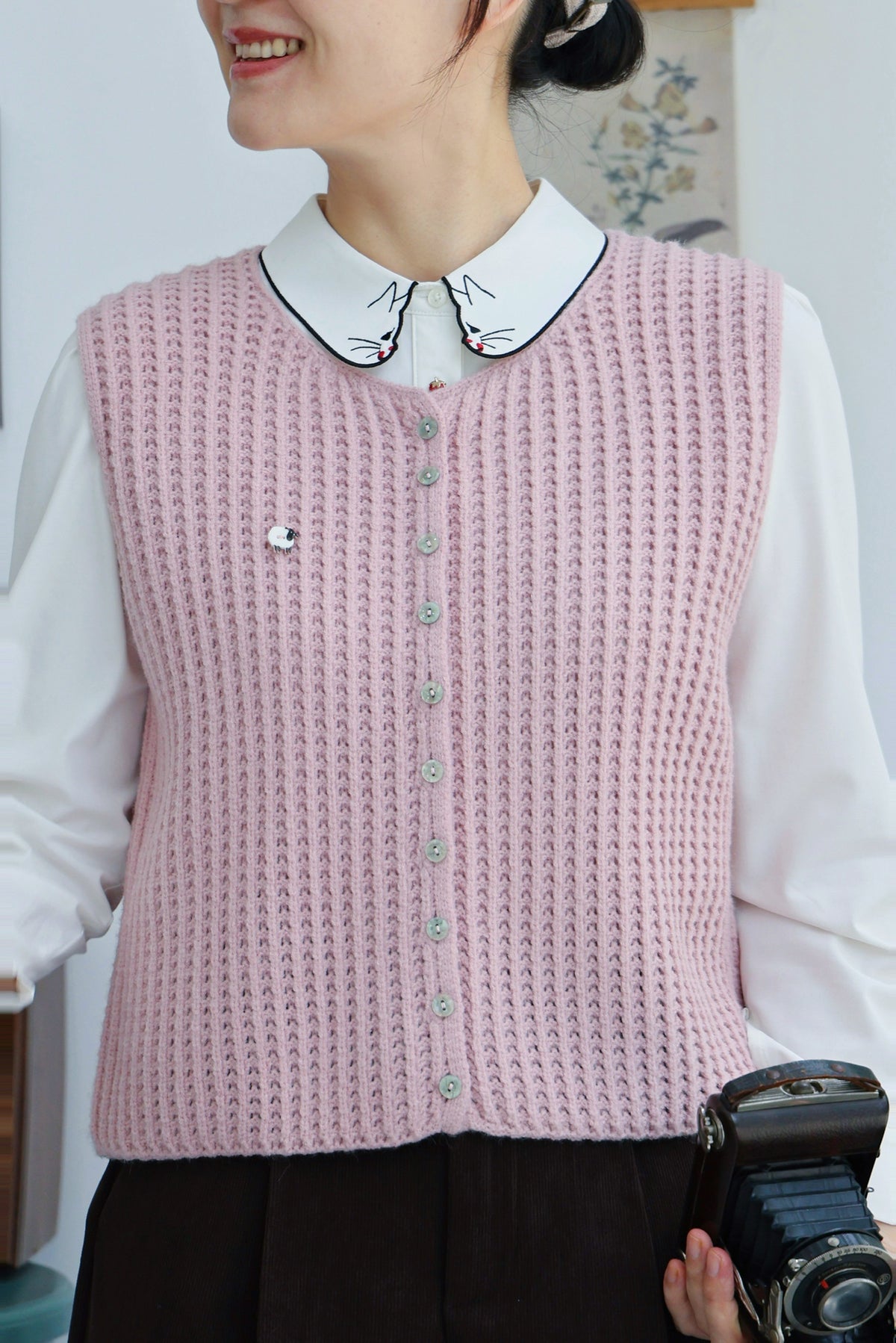 Alpine Cottage Knit Vest (Dusty Pink)