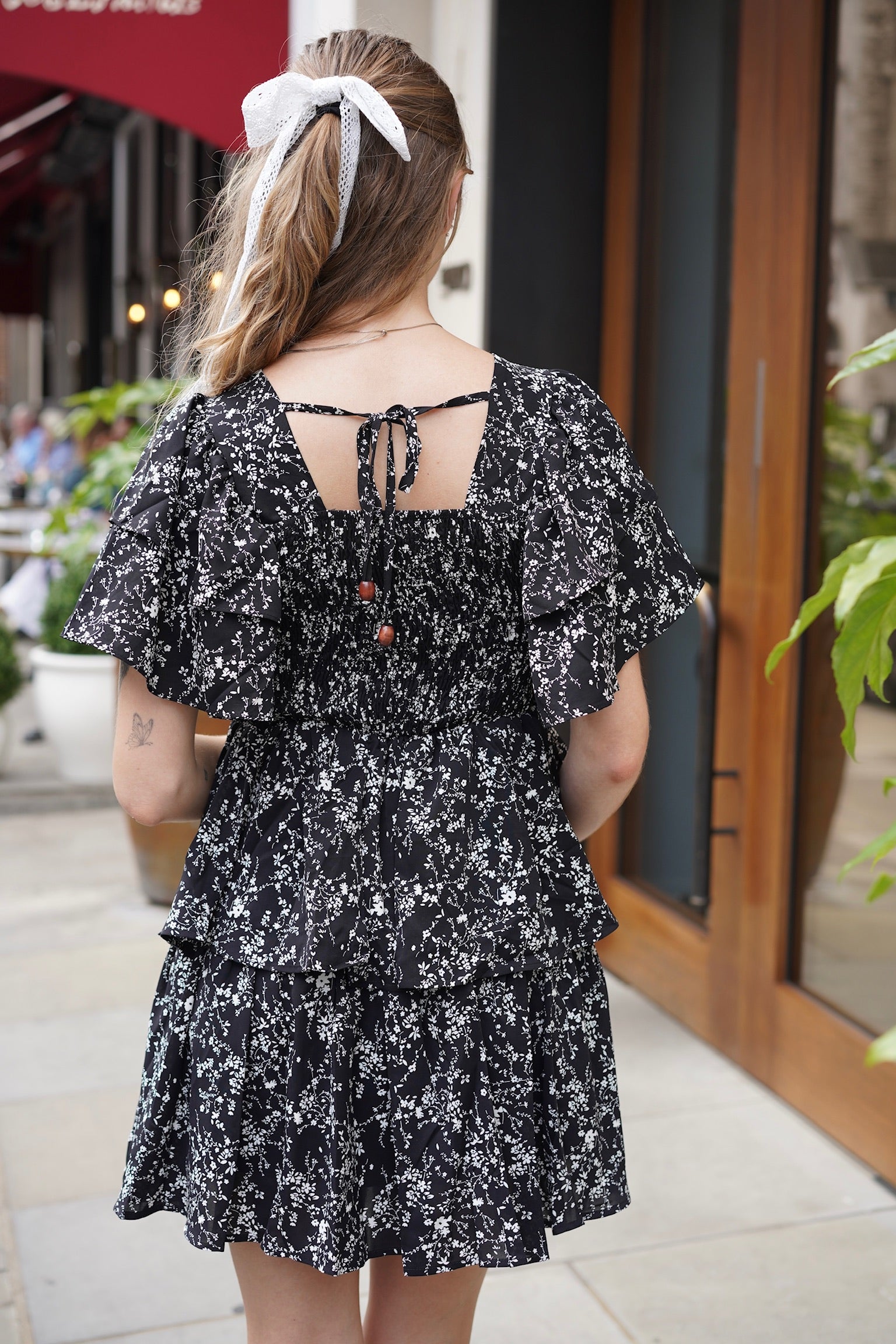 Aurora Ruffle Mini Dress (Black Floral)