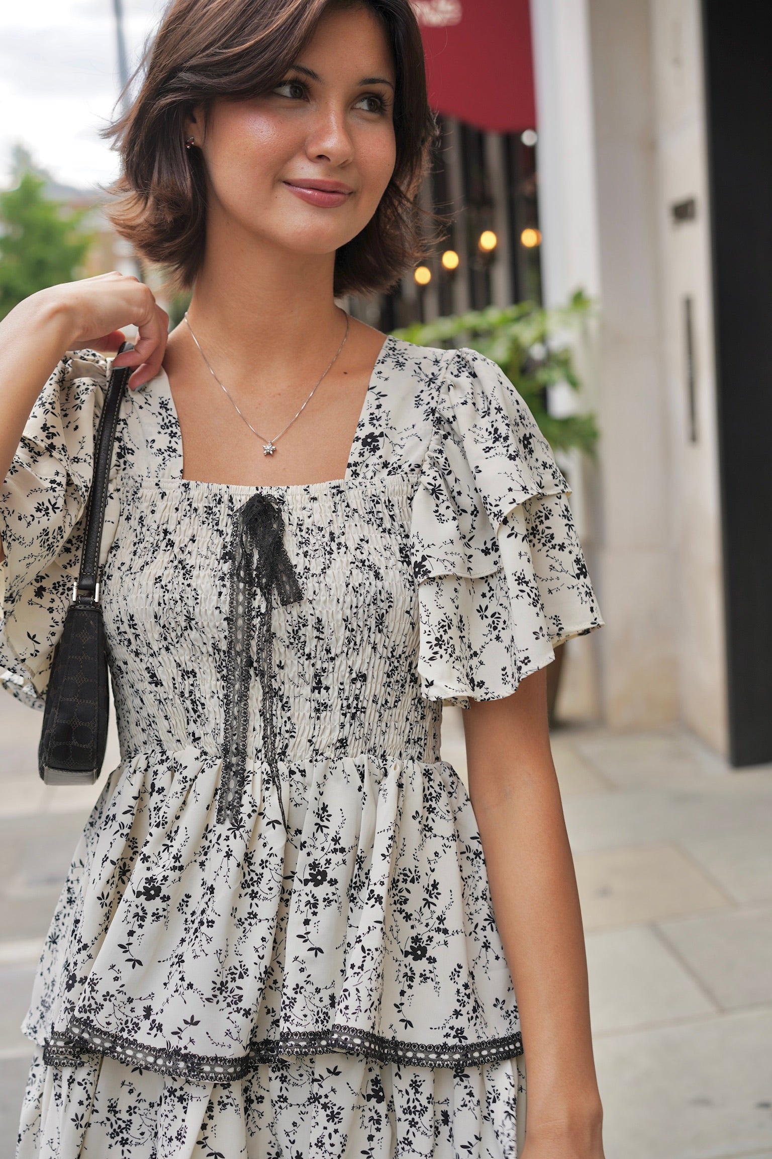 Aurora Ruffle Mini Dress (Cream Floral)