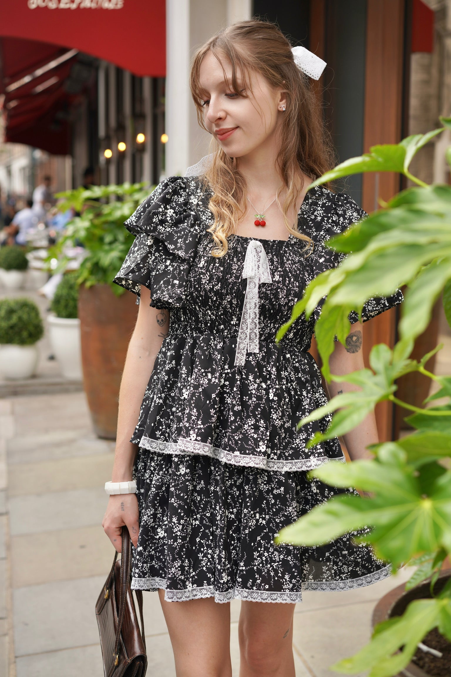 Aurora Ruffle Mini Dress (Black Floral)