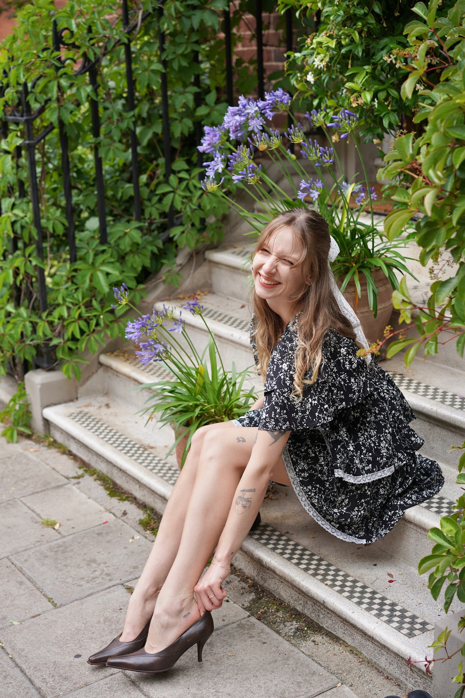 Aurora Ruffle Mini Dress (Black Floral)