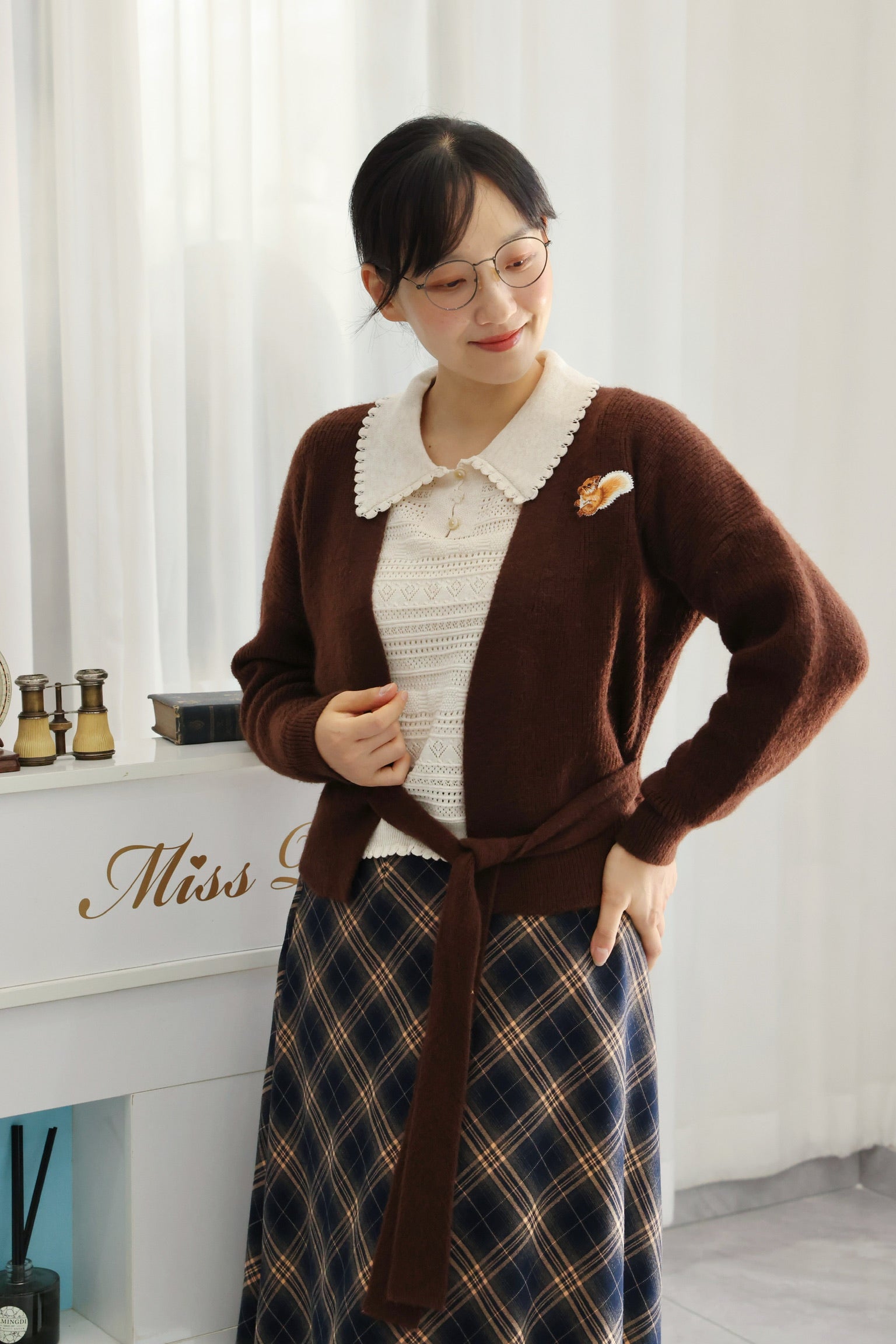 Autumn Squirrel Wrap Cardigan (Chestnut)