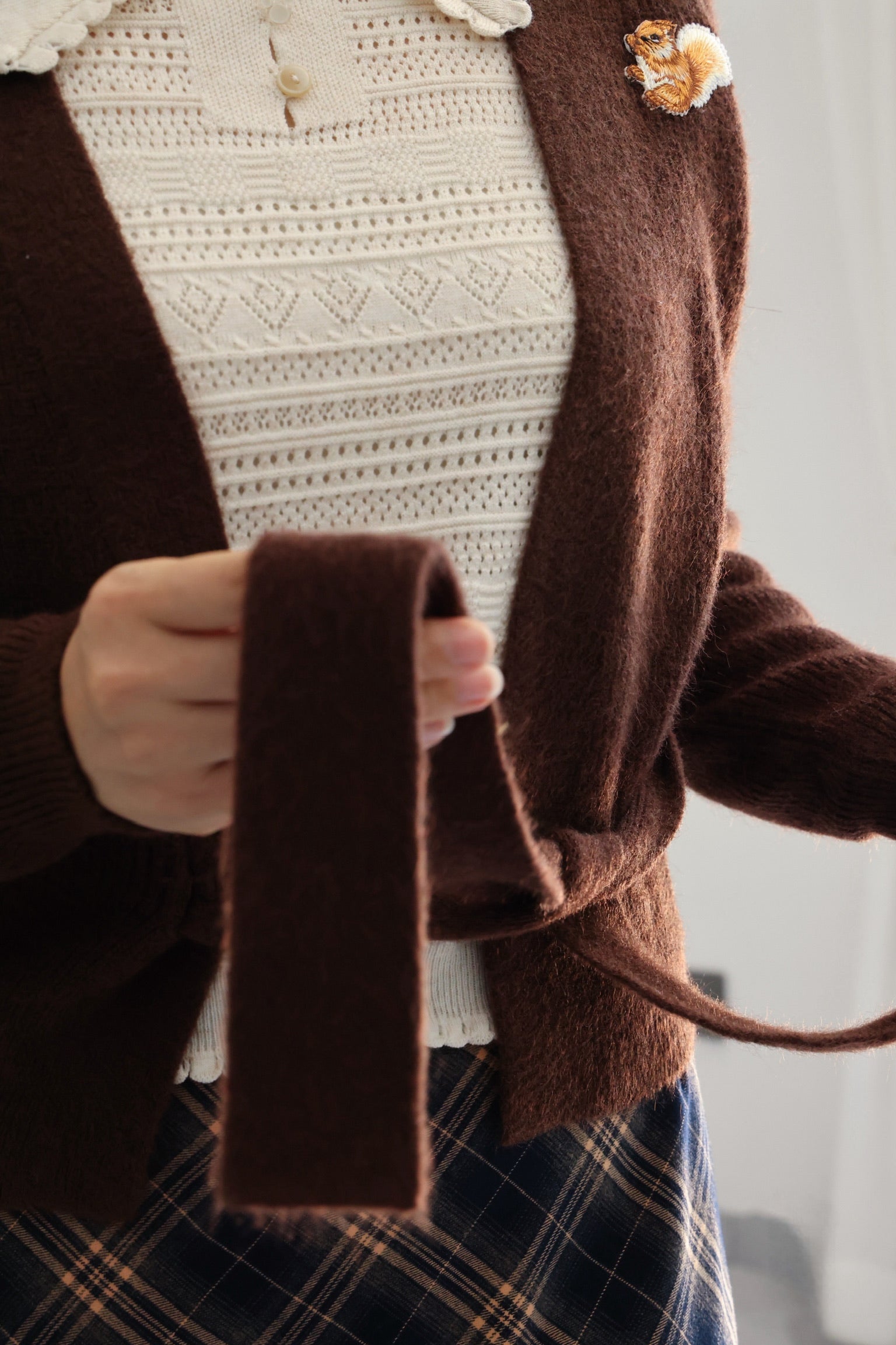 Autumn Squirrel Wrap Cardigan (Chestnut)