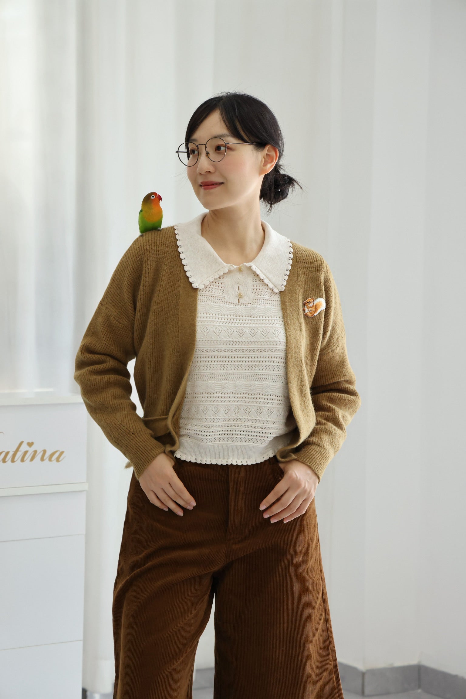 Autumn Squirrel Wrap Cardigan (Olive Brown)