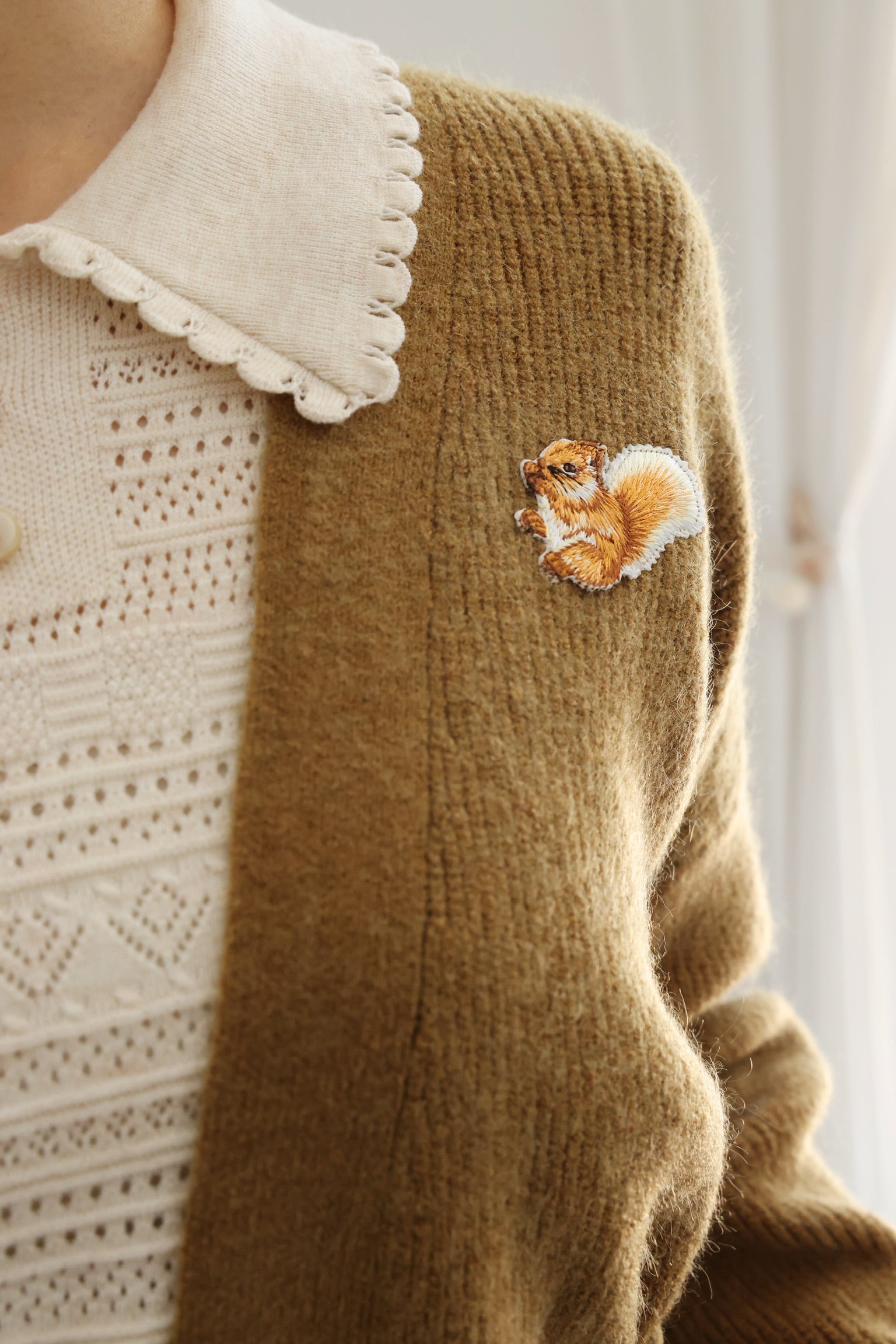 Autumn Squirrel Wrap Cardigan (Olive Brown)