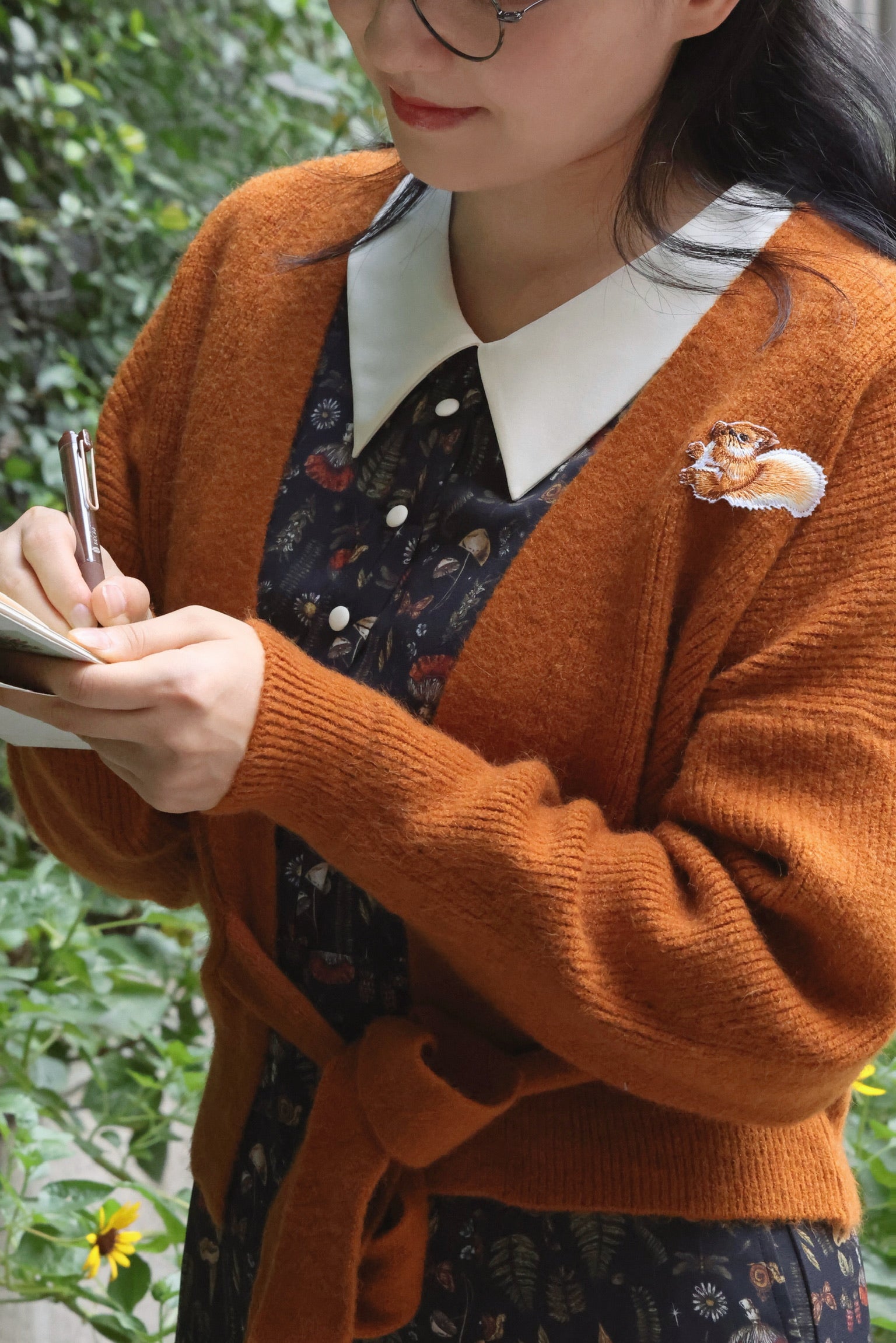 Autumn Squirrel Wrap Cardigan (Pumpkin)