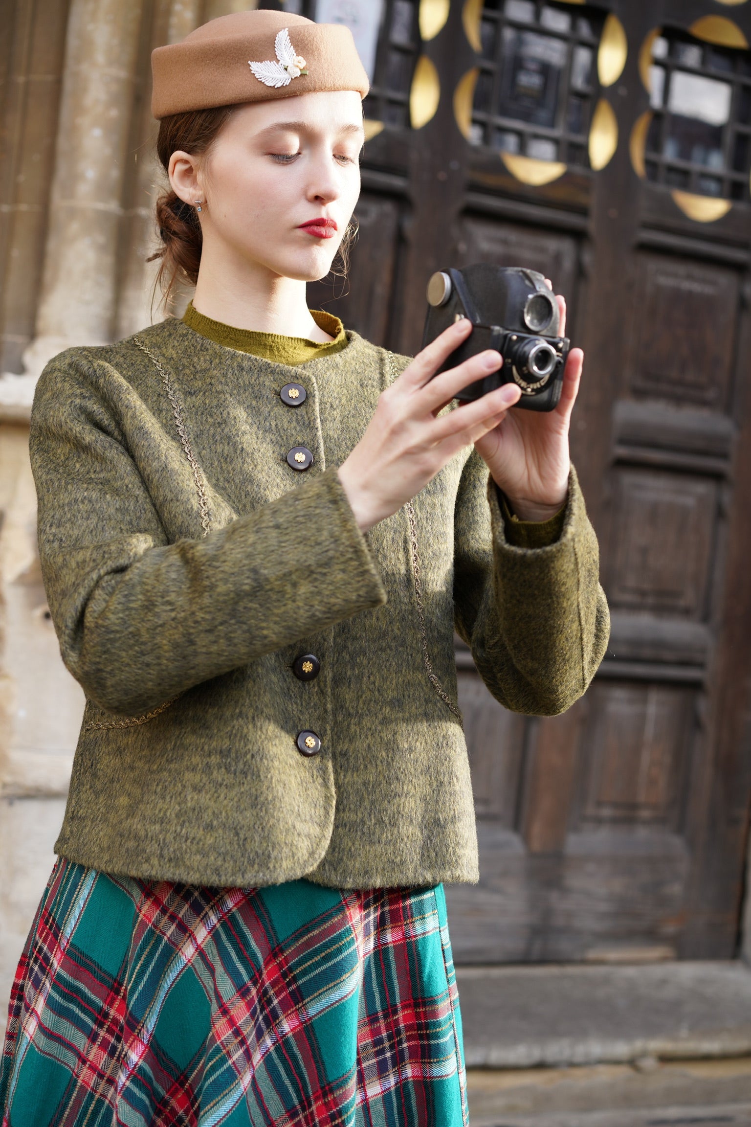Plaid wool jacket skirt cheap