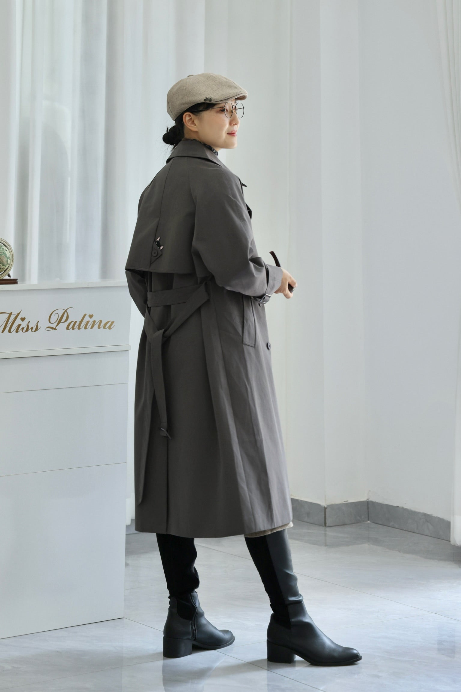 Baker Cat Trench Coat with scarf (London Grey)