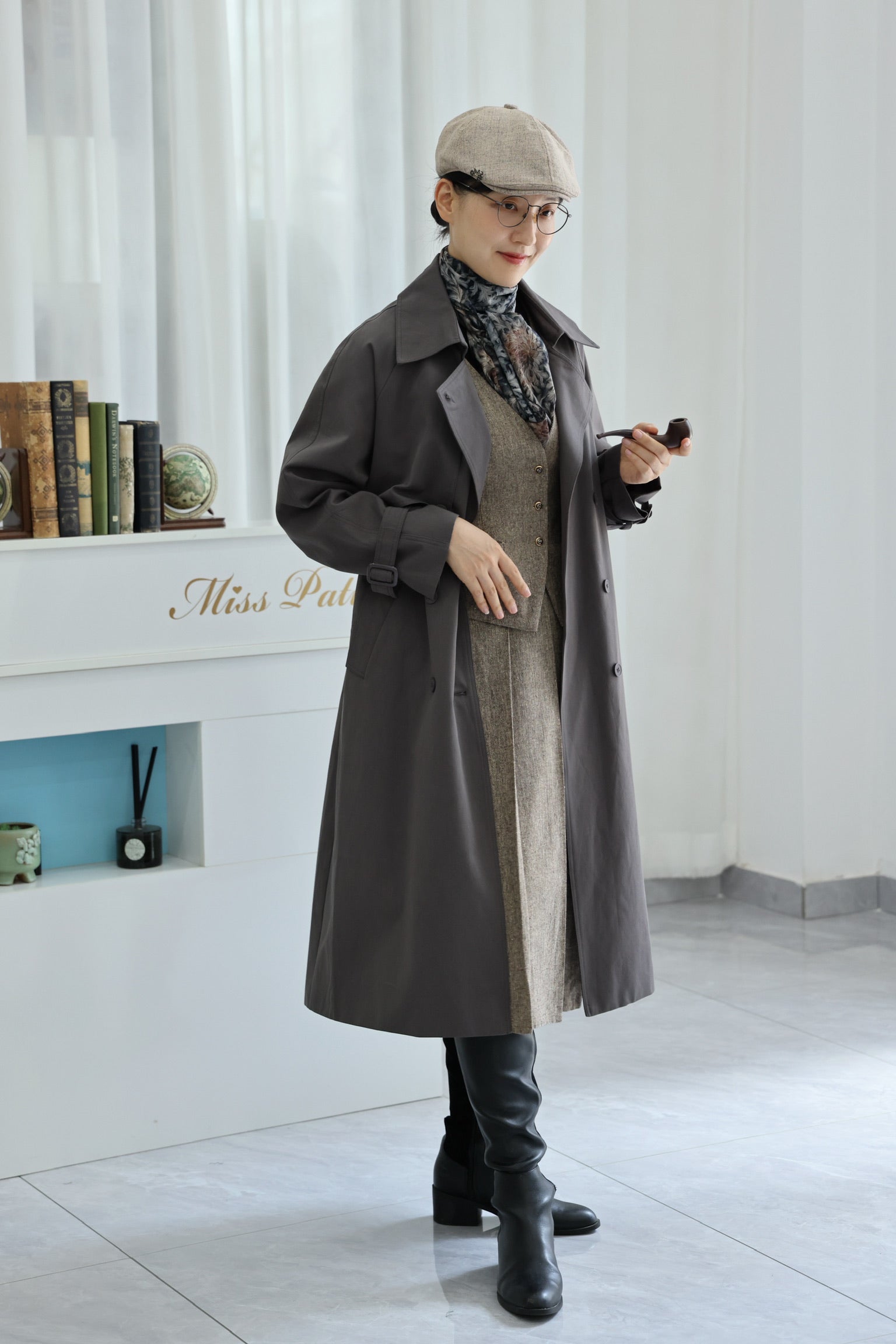 Baker Cat Trench Coat with scarf (London Grey)