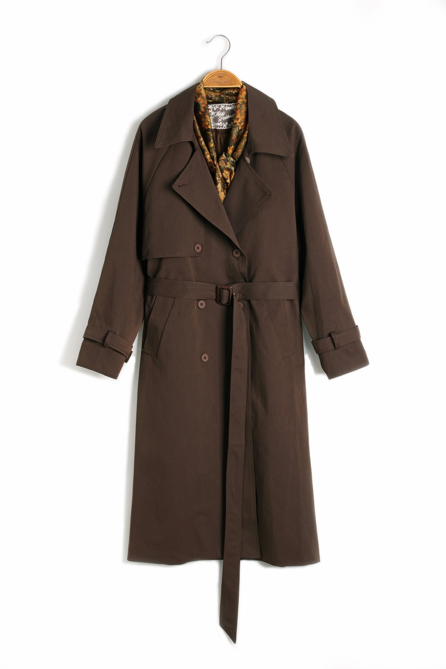 Baker Cat Trench Coat with scarf (Warm Chocolate)