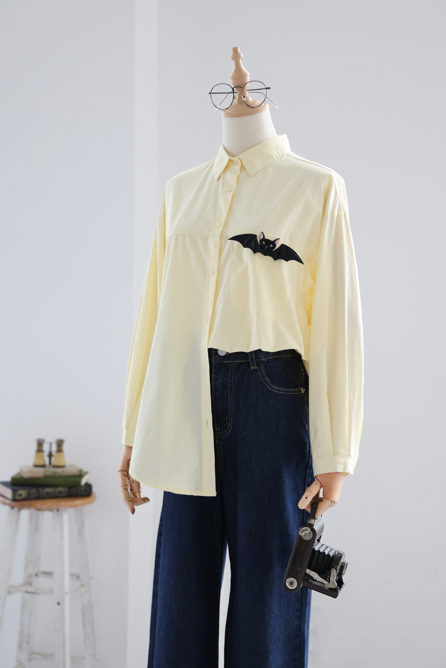 Bat Cat Cotton Shirt (Custard Yellow)