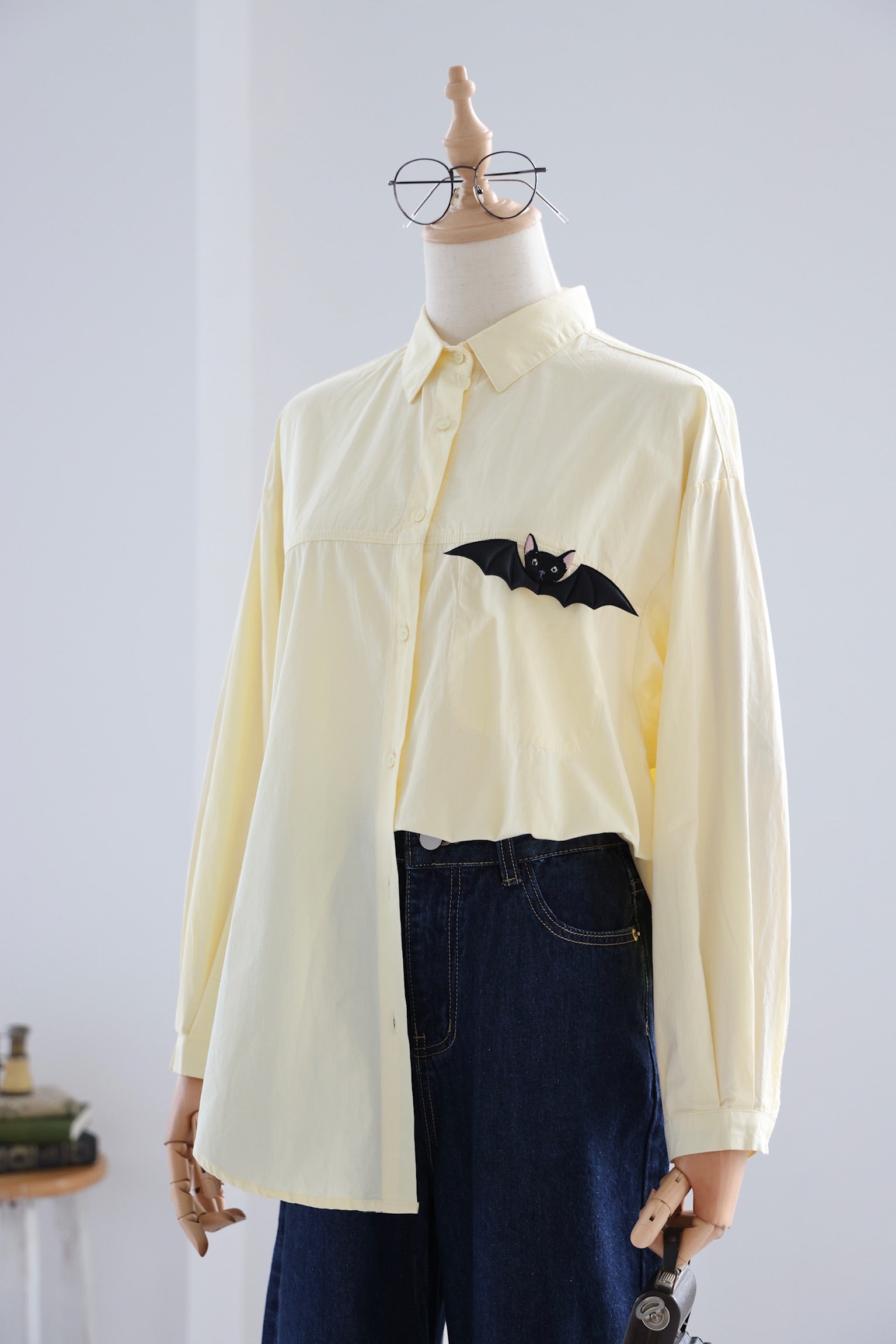 Bat Cat Cotton Shirt (Custard Yellow)