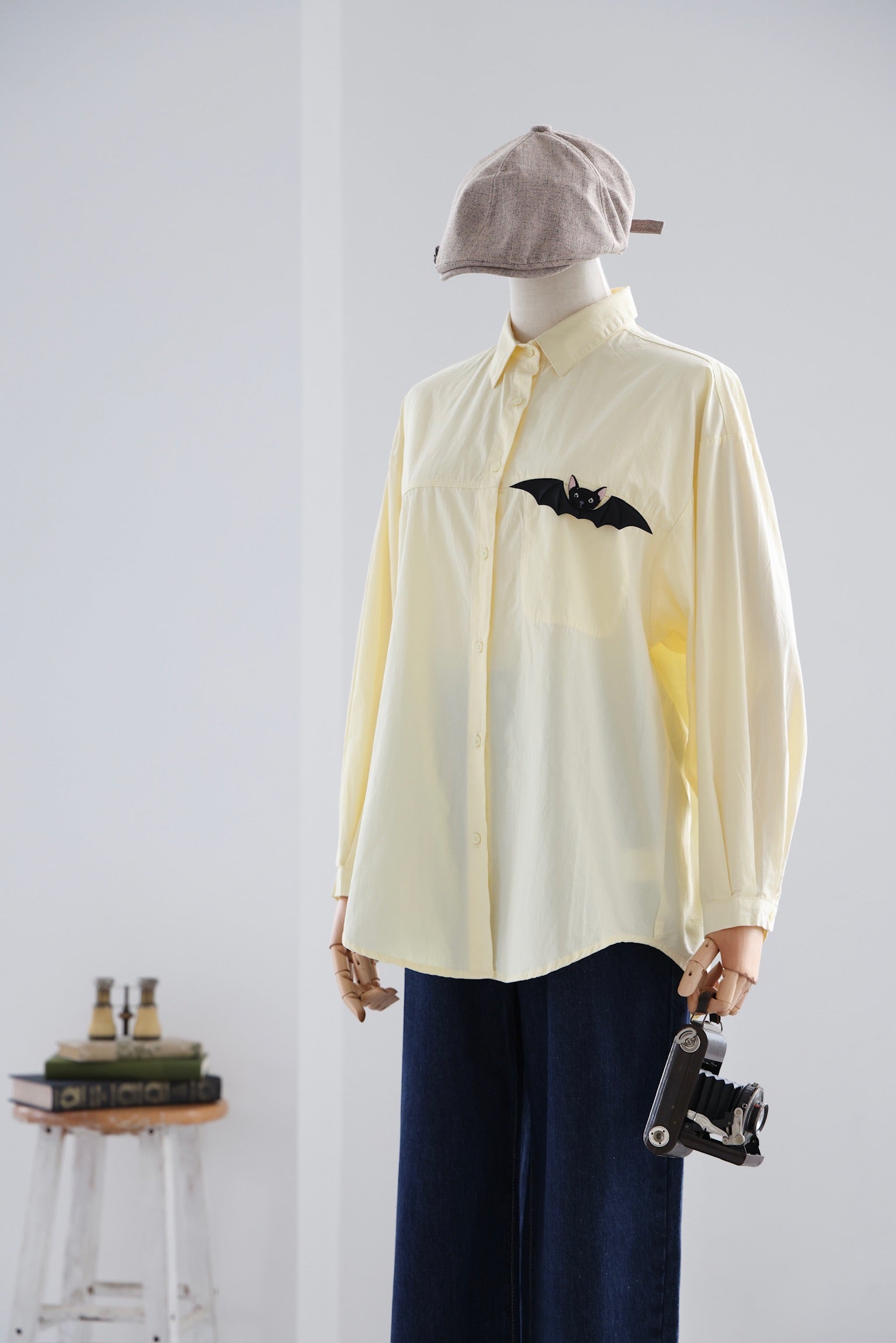 Bat Cat Cotton Shirt (Custard Yellow)