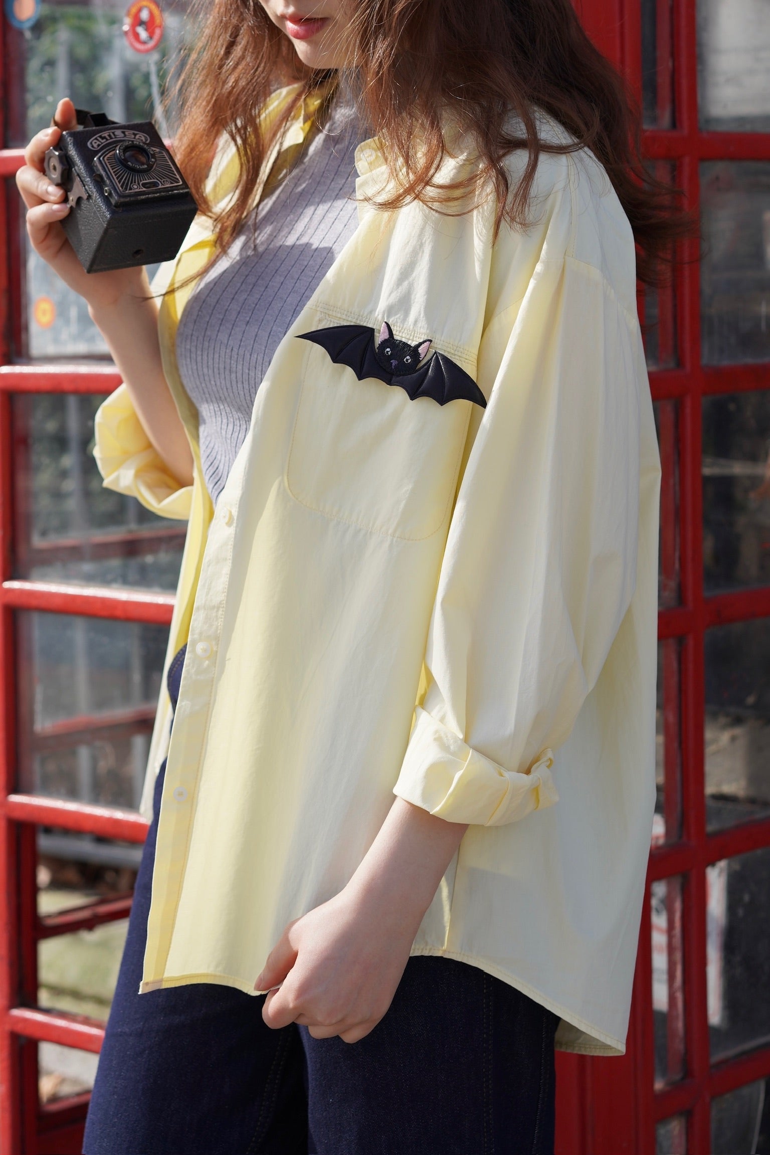 Bat Cat Cotton Shirt (Custard Yellow)