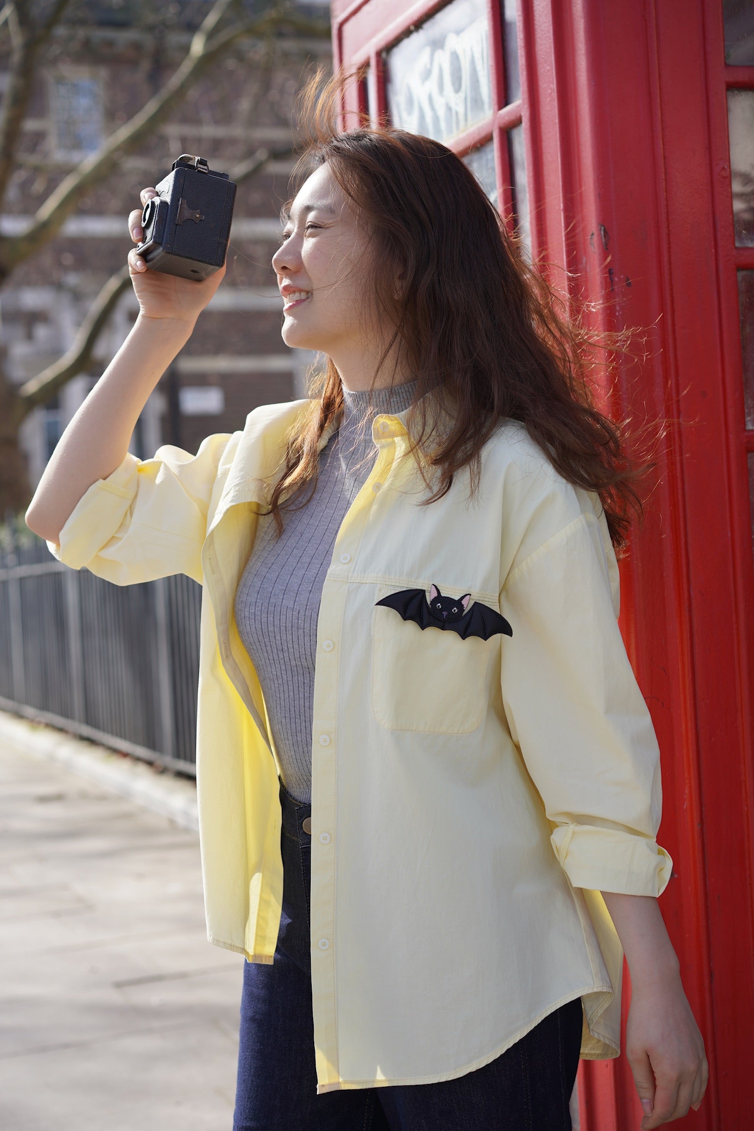 Bat Cat Cotton Shirt (Custard Yellow)