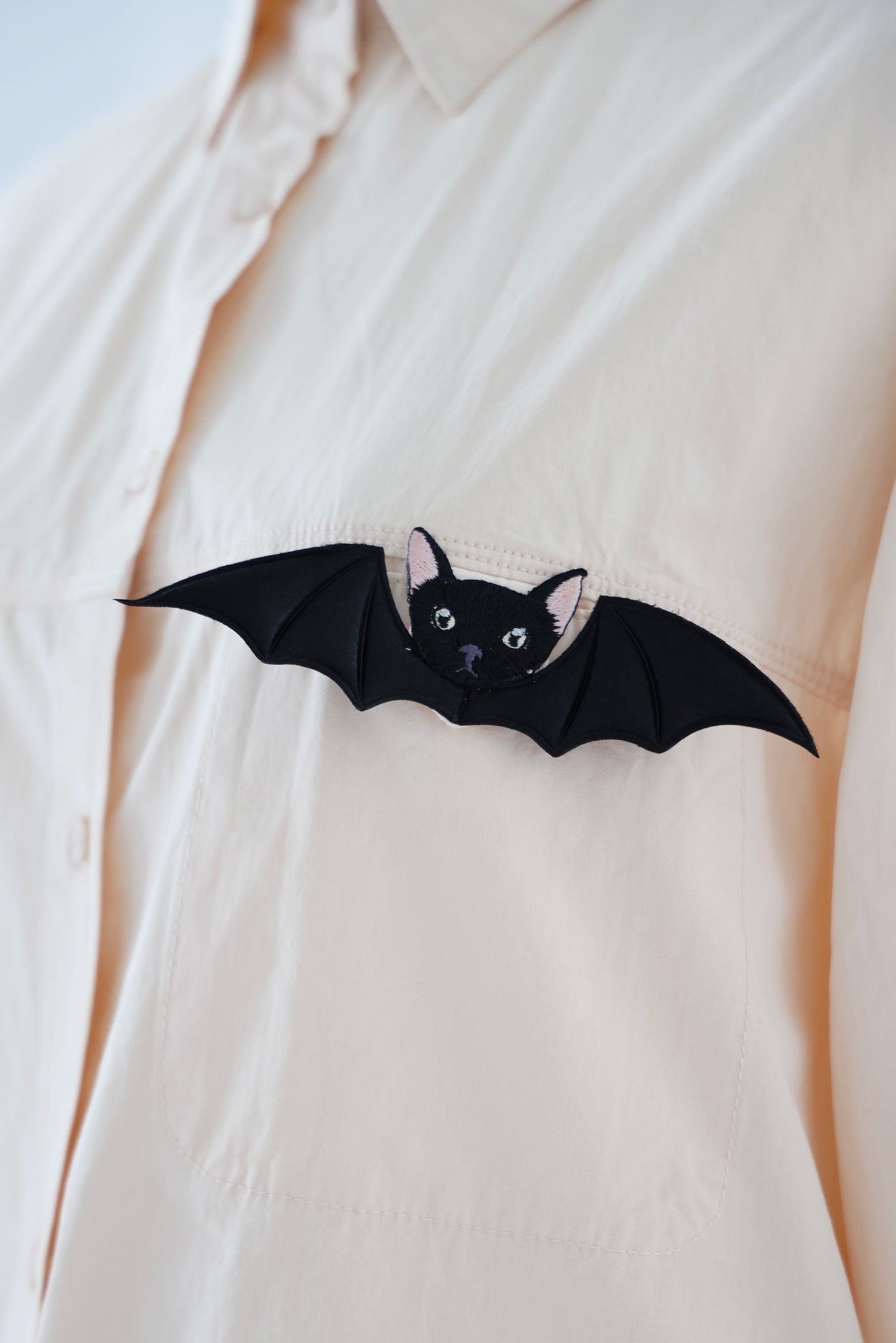 Bat Cat Cotton Shirt (Pale Pumpkin)