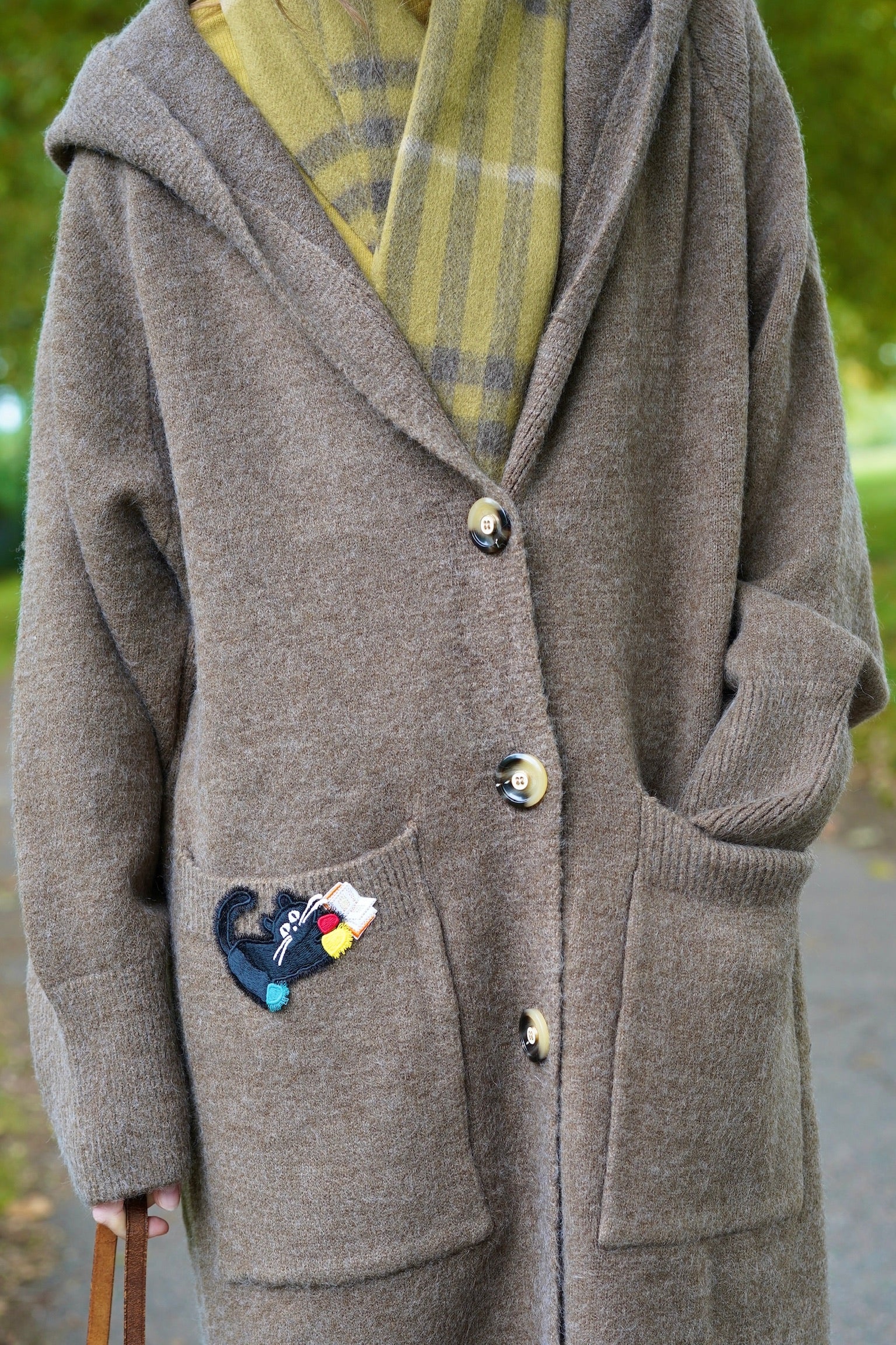 Bibliocat Hoodie Oversized Knit Coat