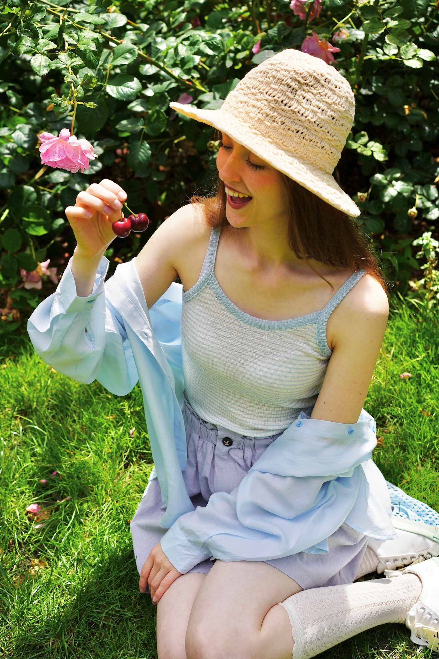 Birdsong Lyocell Shirt Set (Pastel Blue)