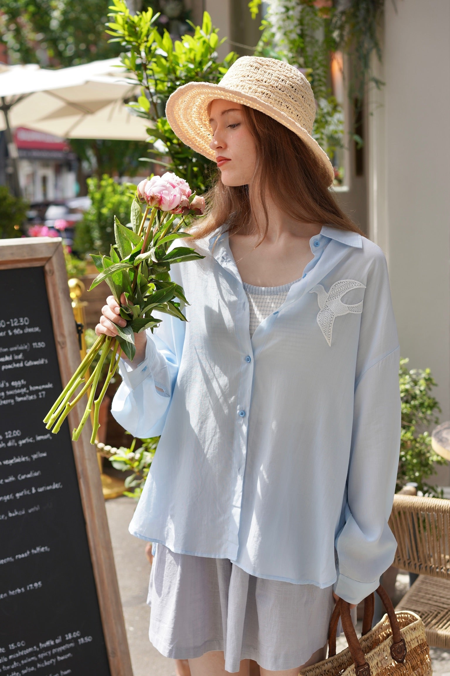 Birdsong Lyocell Shirt Set (Pastel Blue)