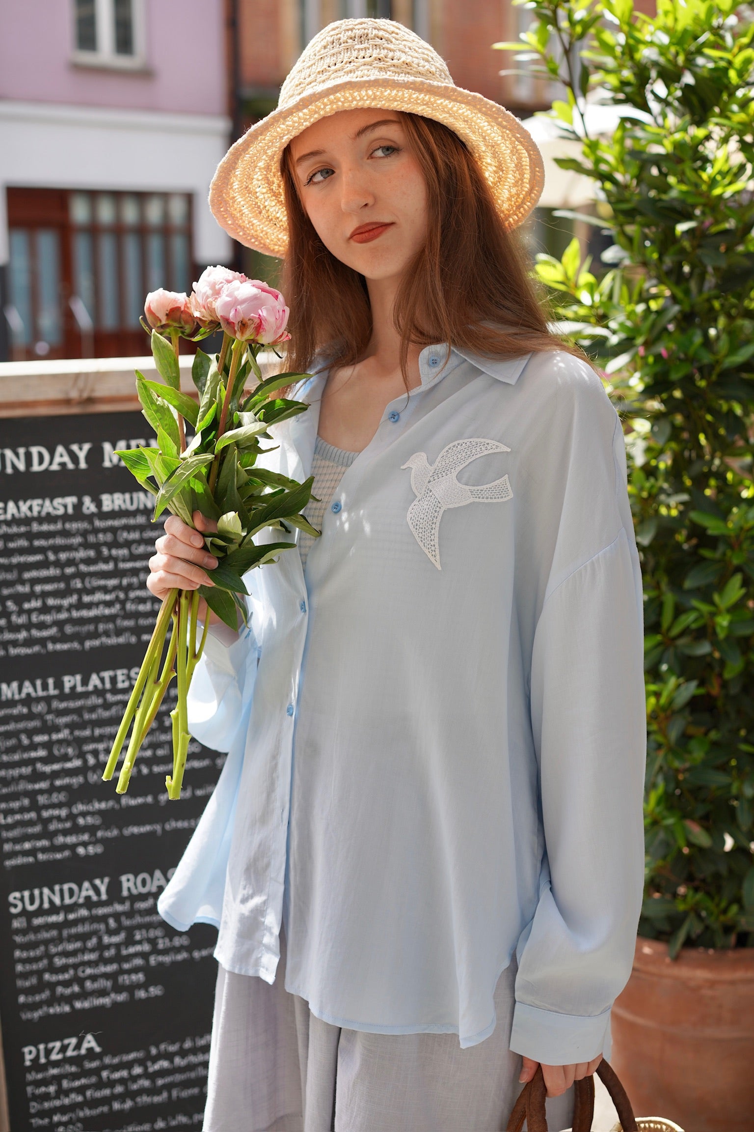 Birdsong Lyocell Shirt Set (Pastel Blue)