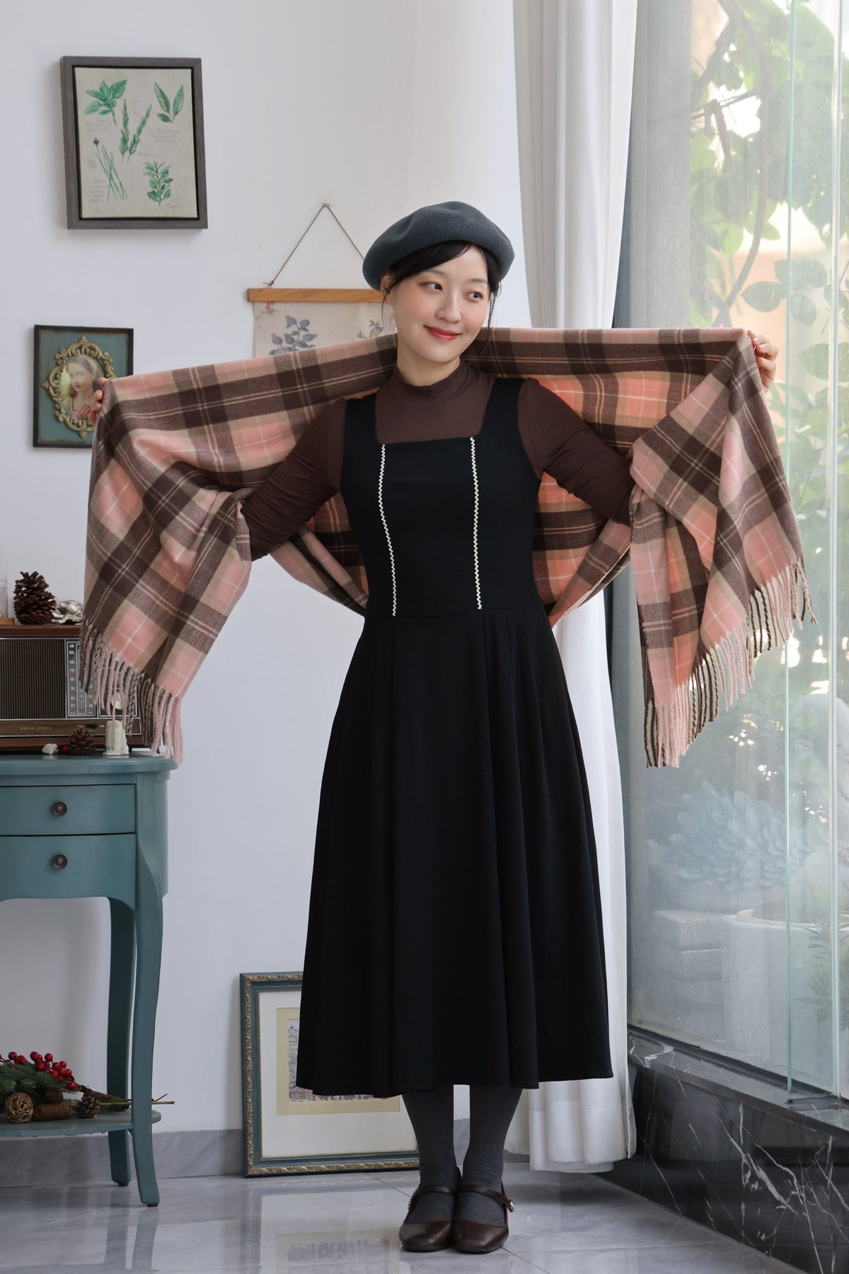 Blush Kitty Tartan Scarf