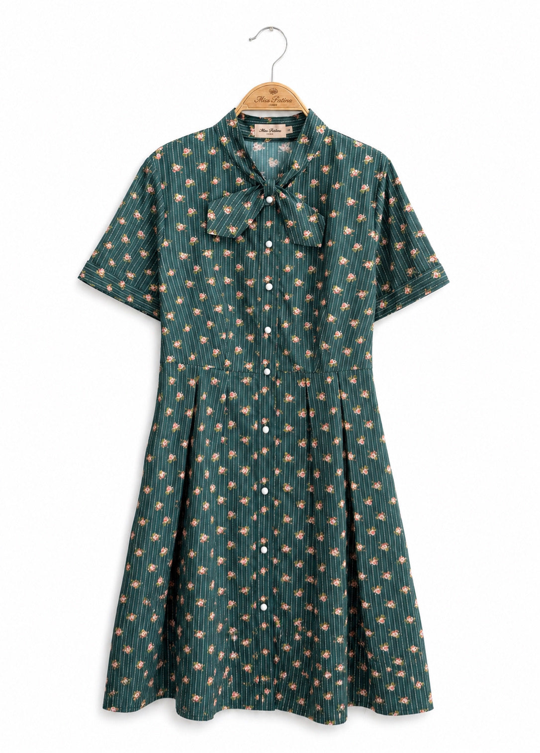 Bookshop Tie-Neck Dress (Green)