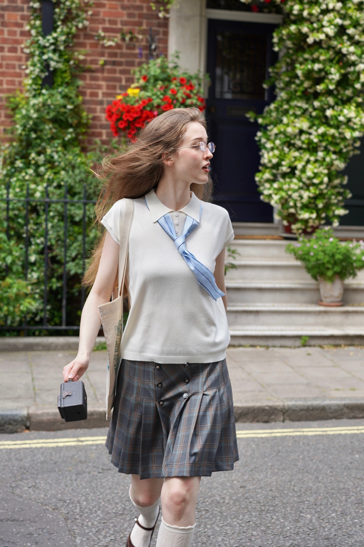 Bow & Tie Knit Polo Top (Ivory)