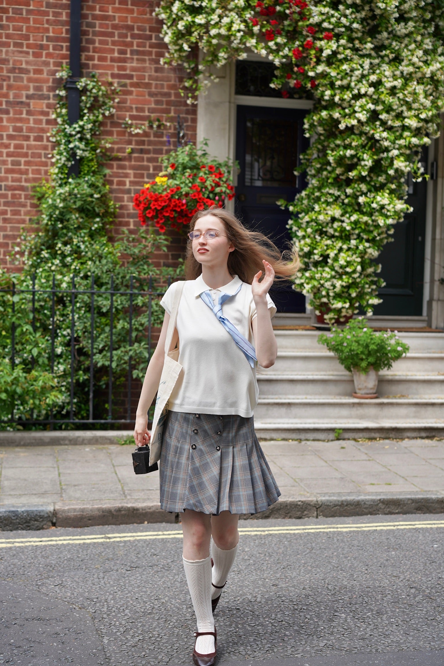 Bow & Tie Knit Polo Top (Ivory)