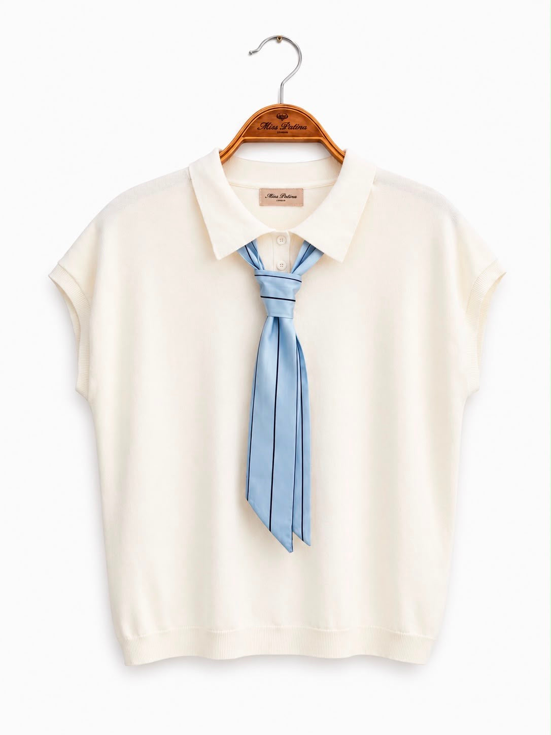 Bow & Tie Knit Polo Top (Ivory)