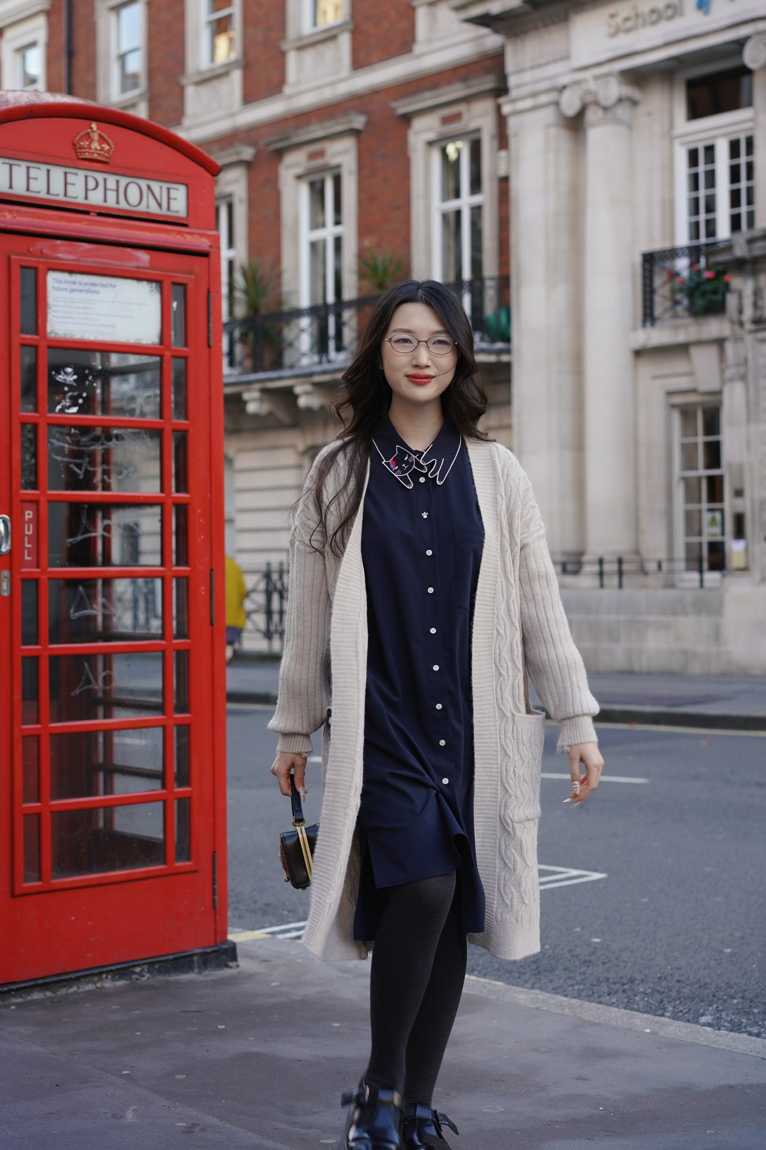 Bowie Cat Shirt Dress (Navy)