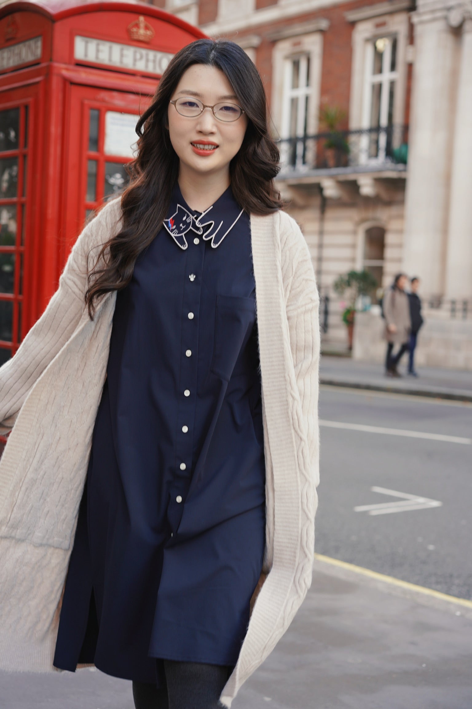 Bowie Cat Shirt Dress (Navy)