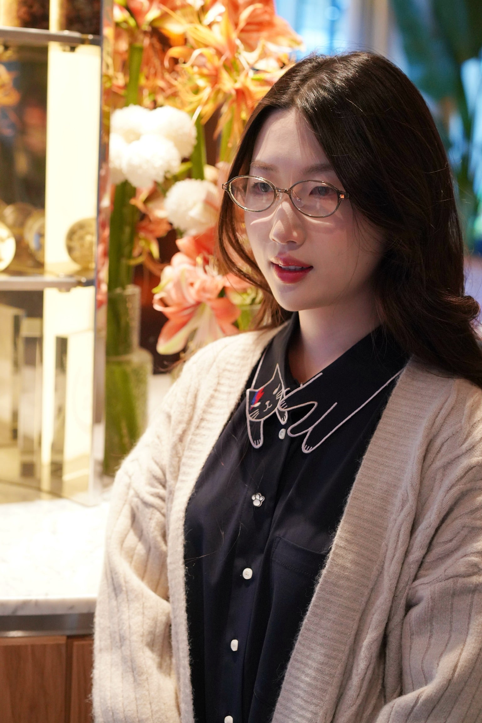 Bowie Cat Shirt Dress (Navy)