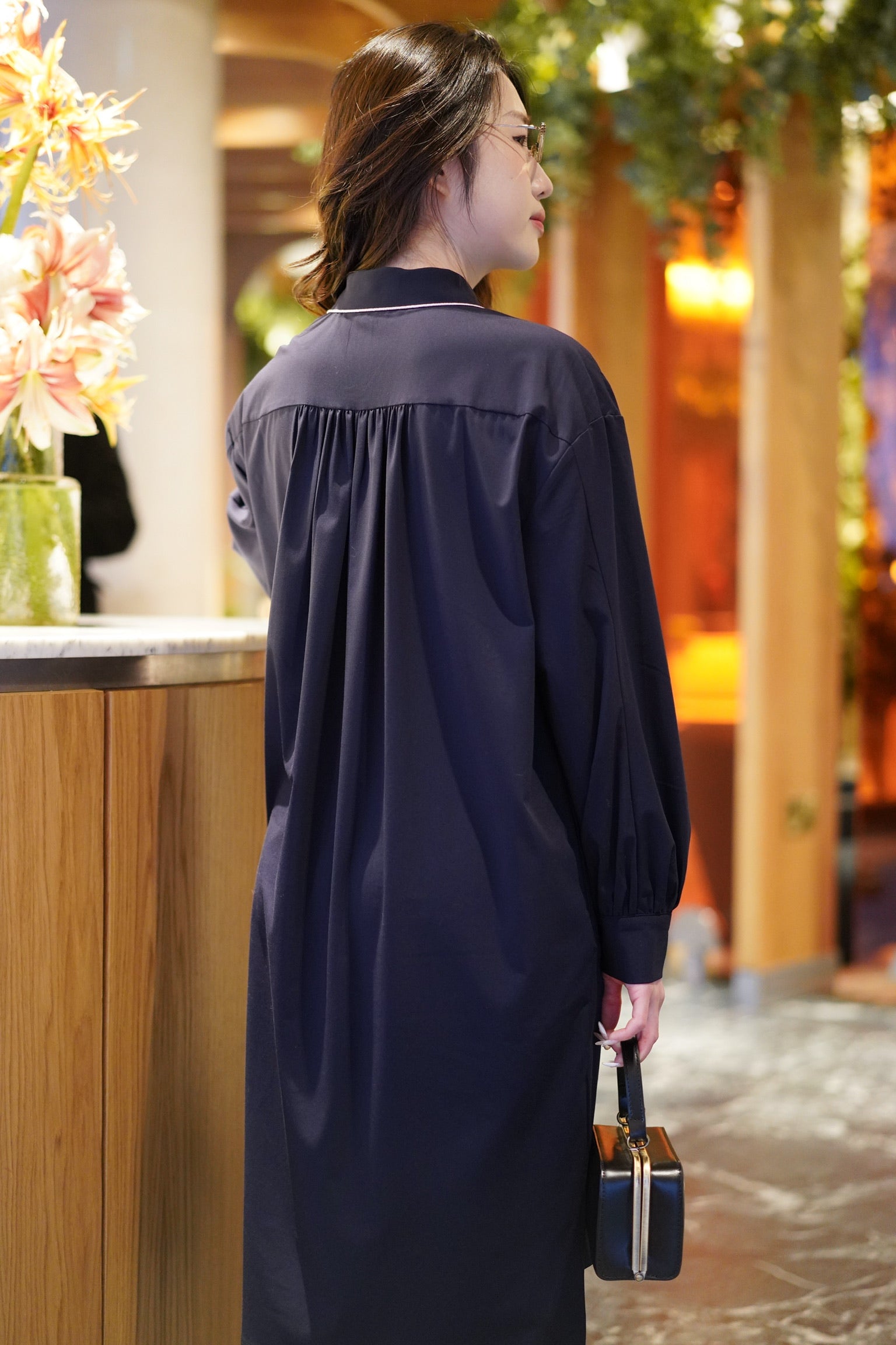 Bowie Cat Shirt Dress (Navy)