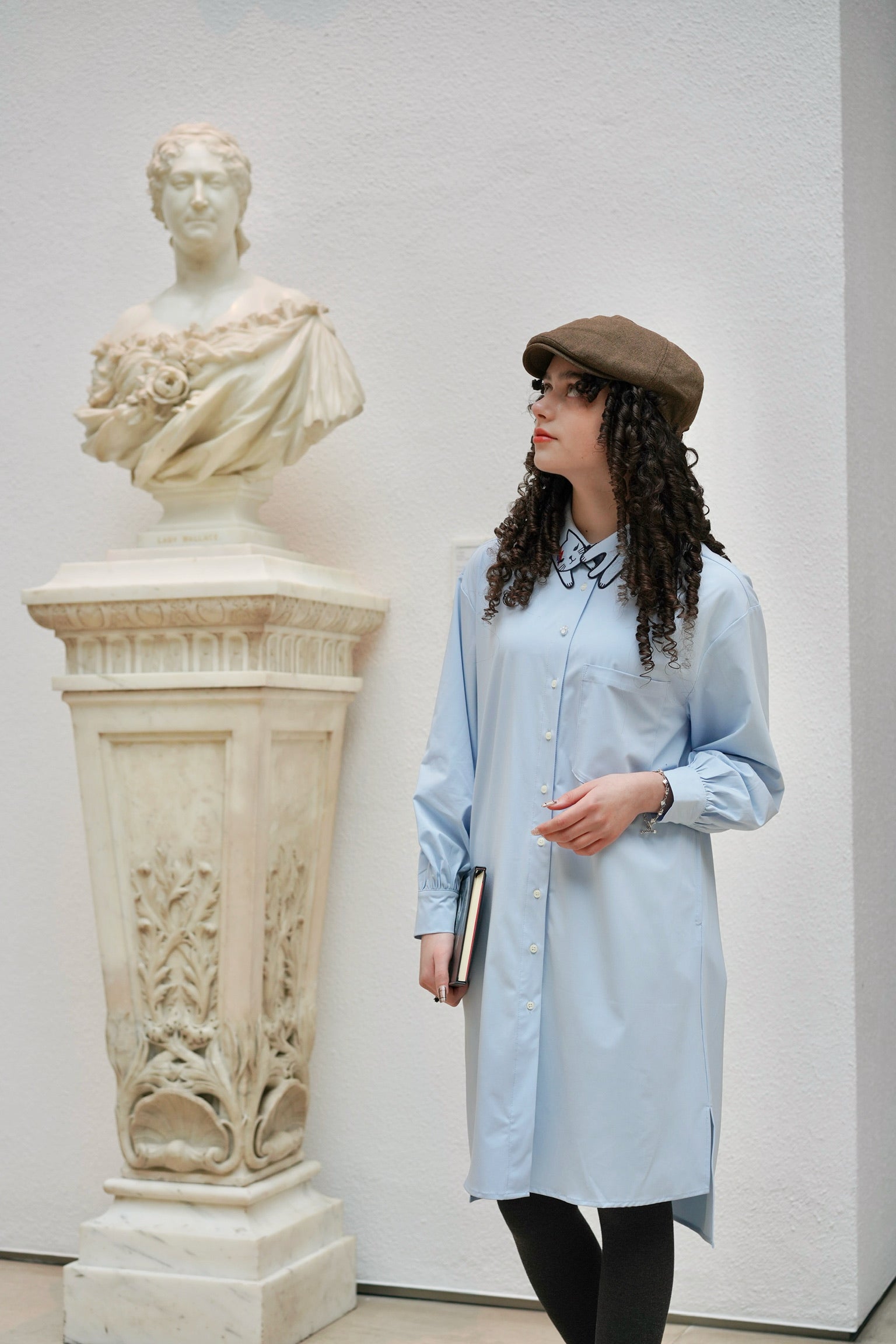 Bowie Cat Shirt Dress (Sky Blue)