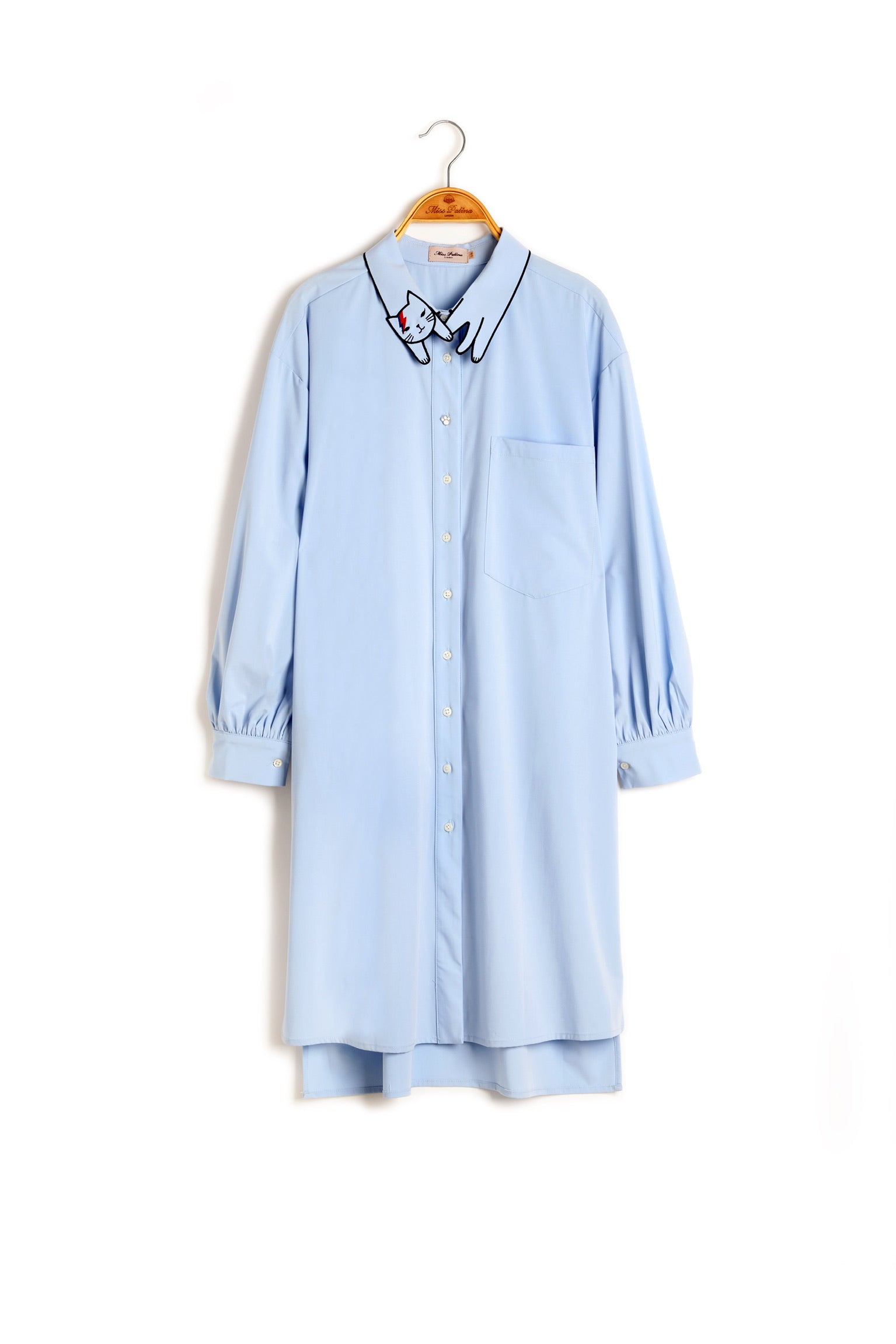 Bowie Cat Shirt Dress (Sky Blue)