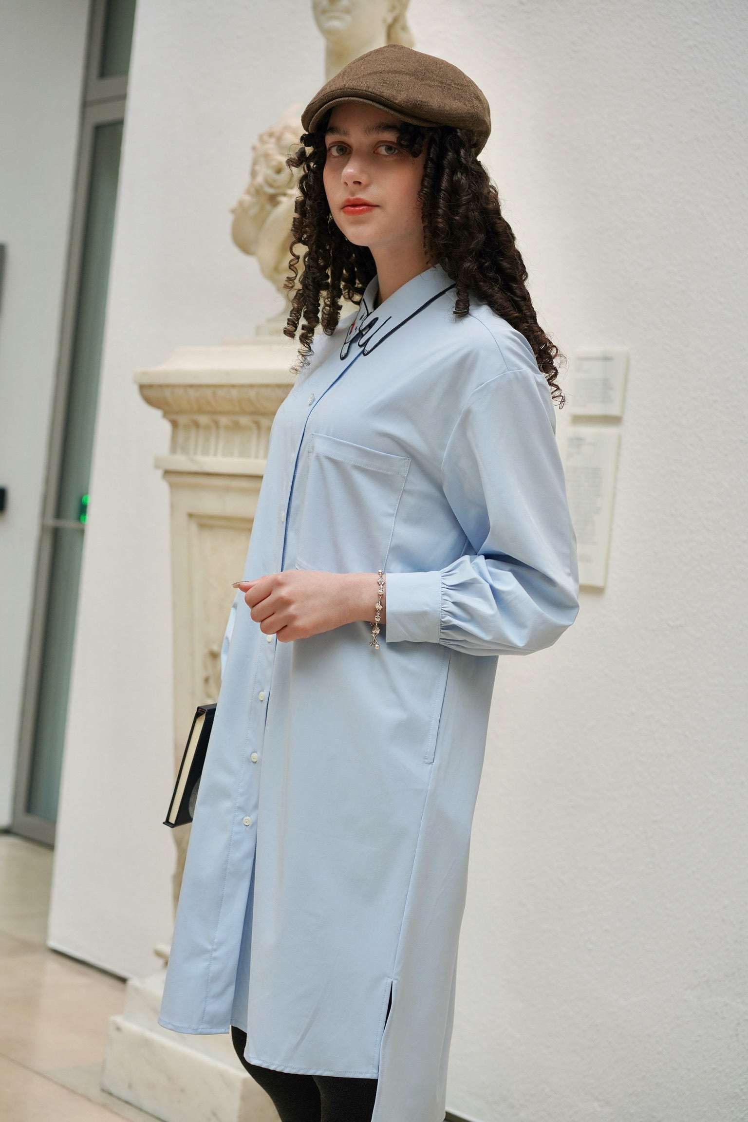 Bowie Cat Shirt Dress (Sky Blue)