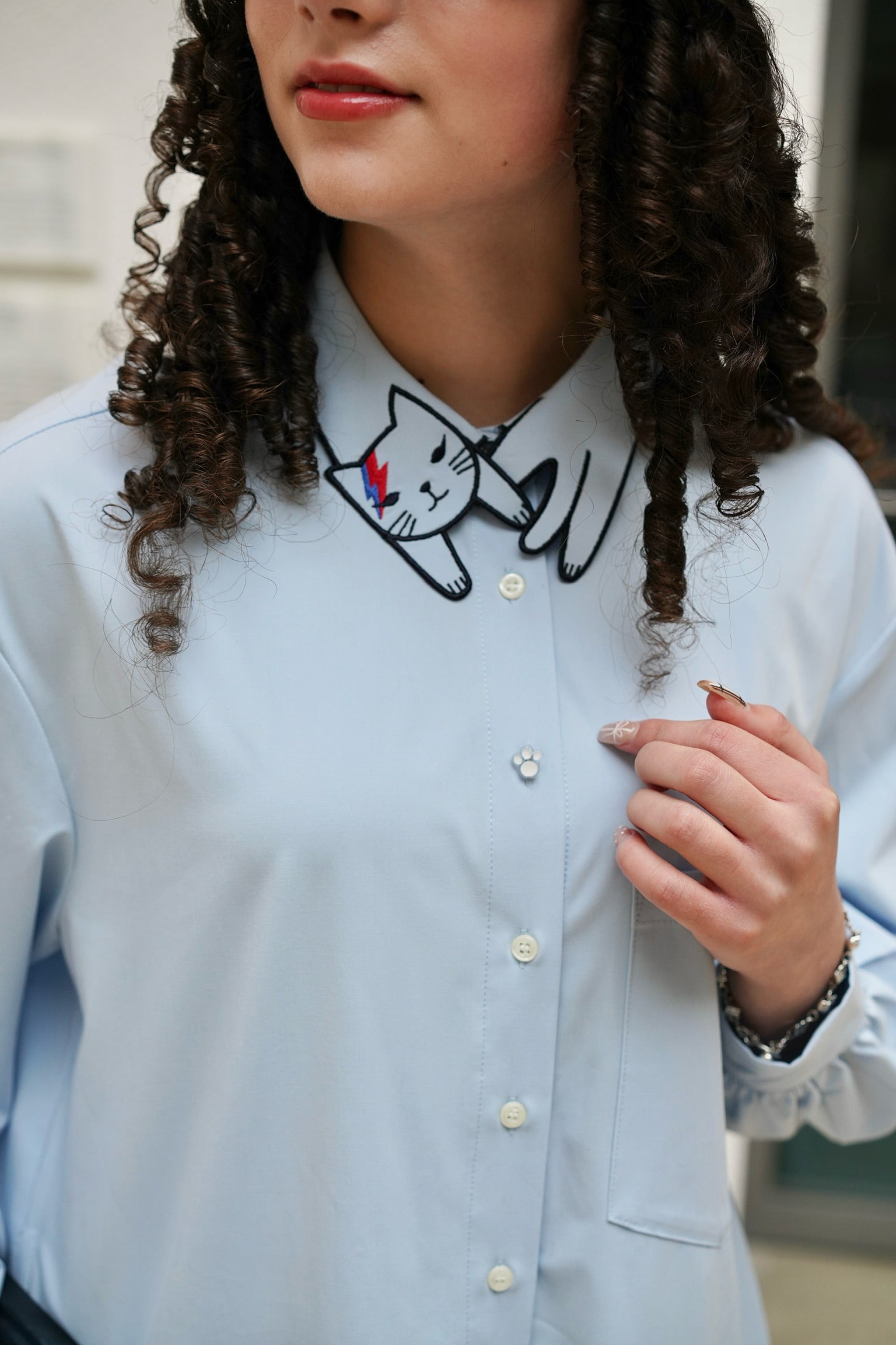 Bowie Cat Shirt Dress (Sky Blue)