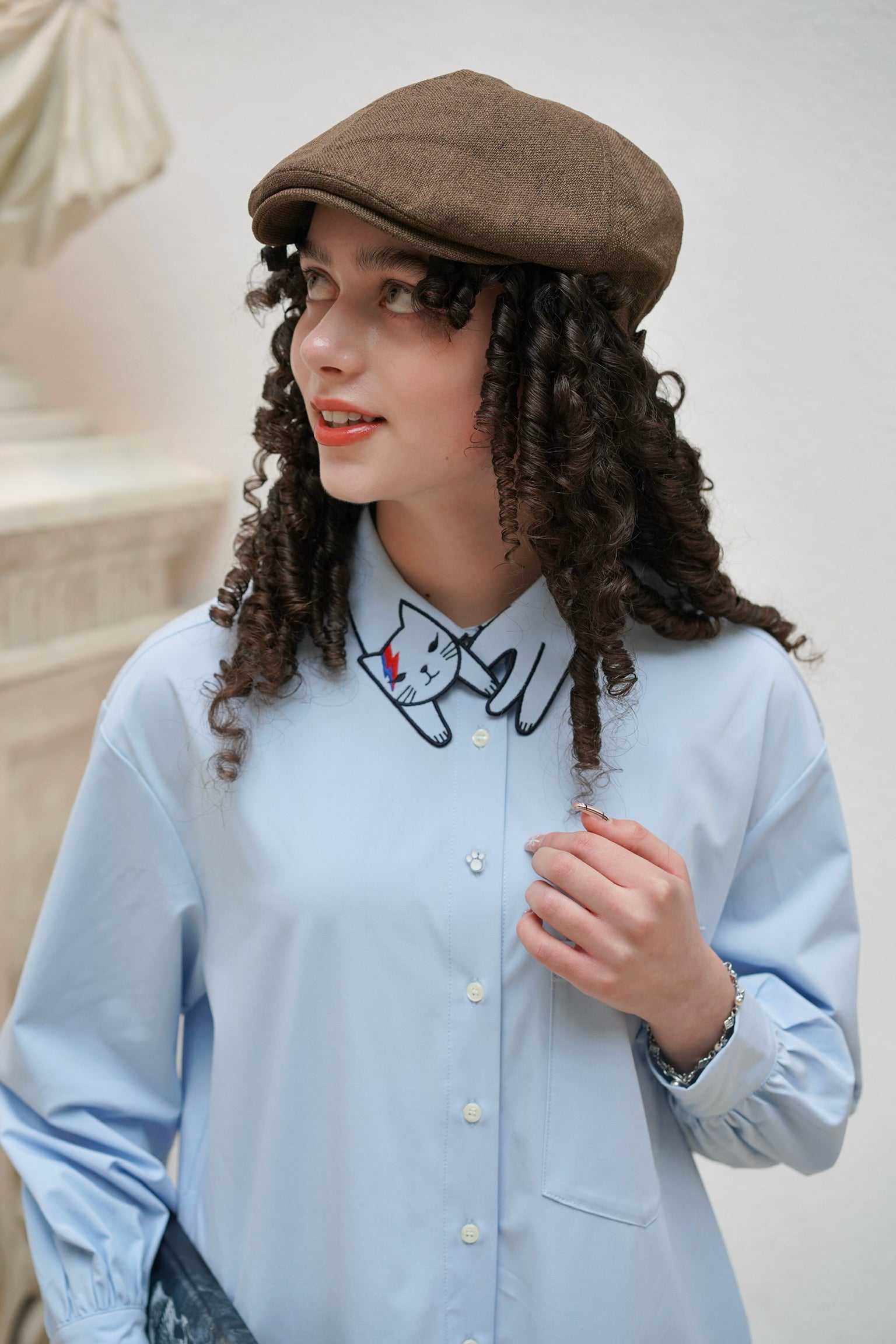 Bowie Cat Shirt Dress (Sky Blue)